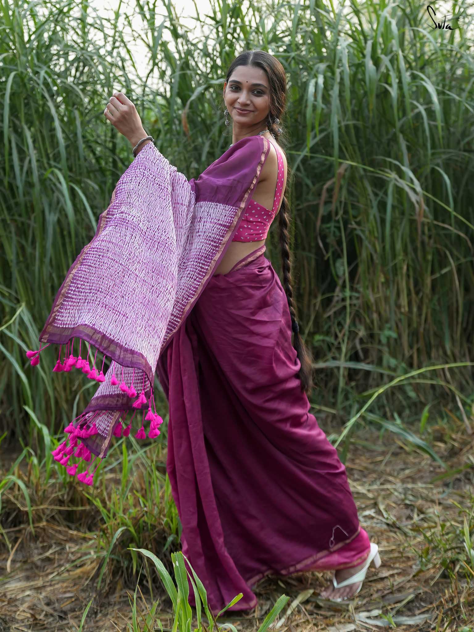 Blue - Chanderi Silk Nui Shibori Tie-Dye Saree with Ghicha Border 11