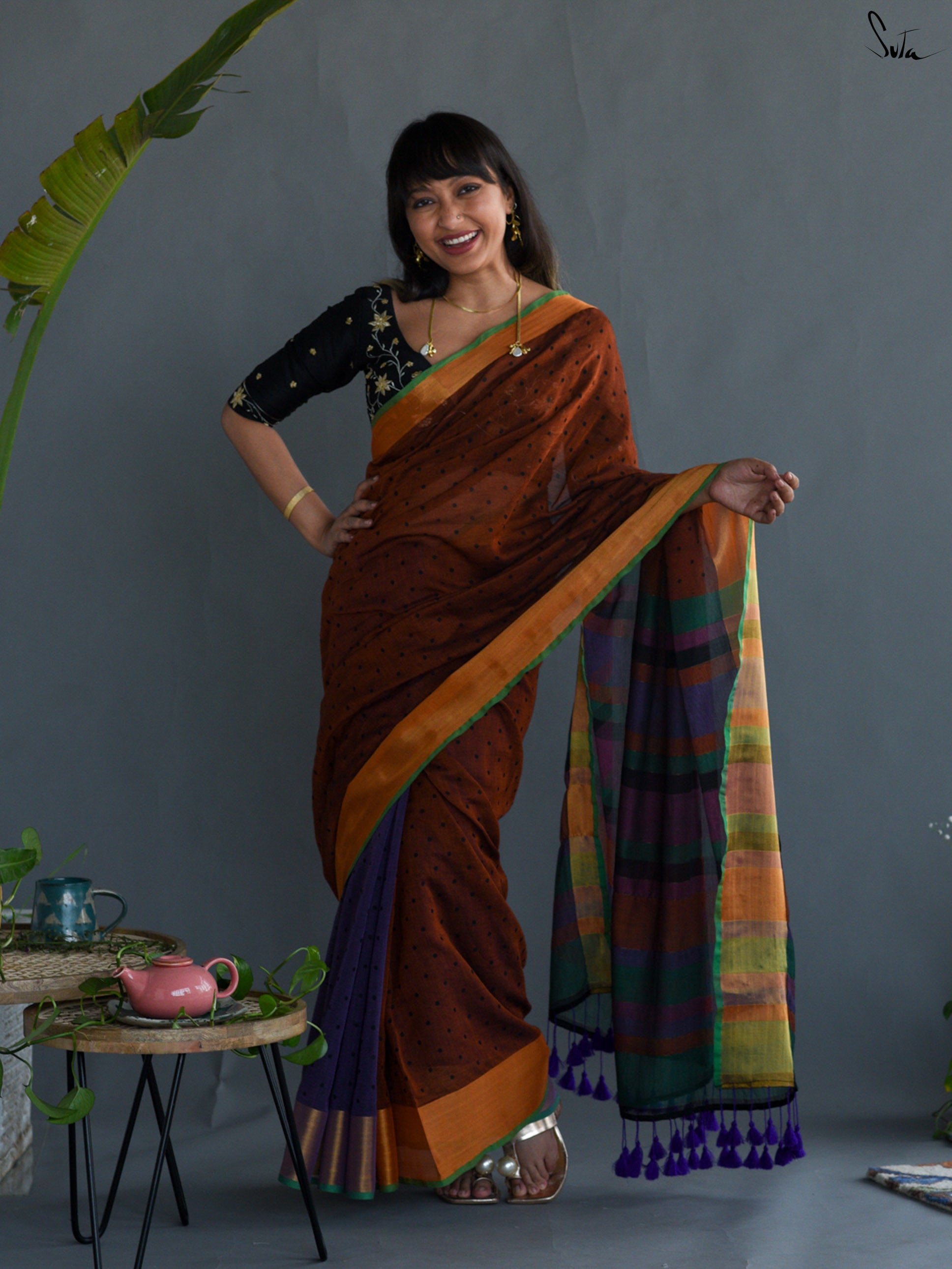 Midnight Brown Saree