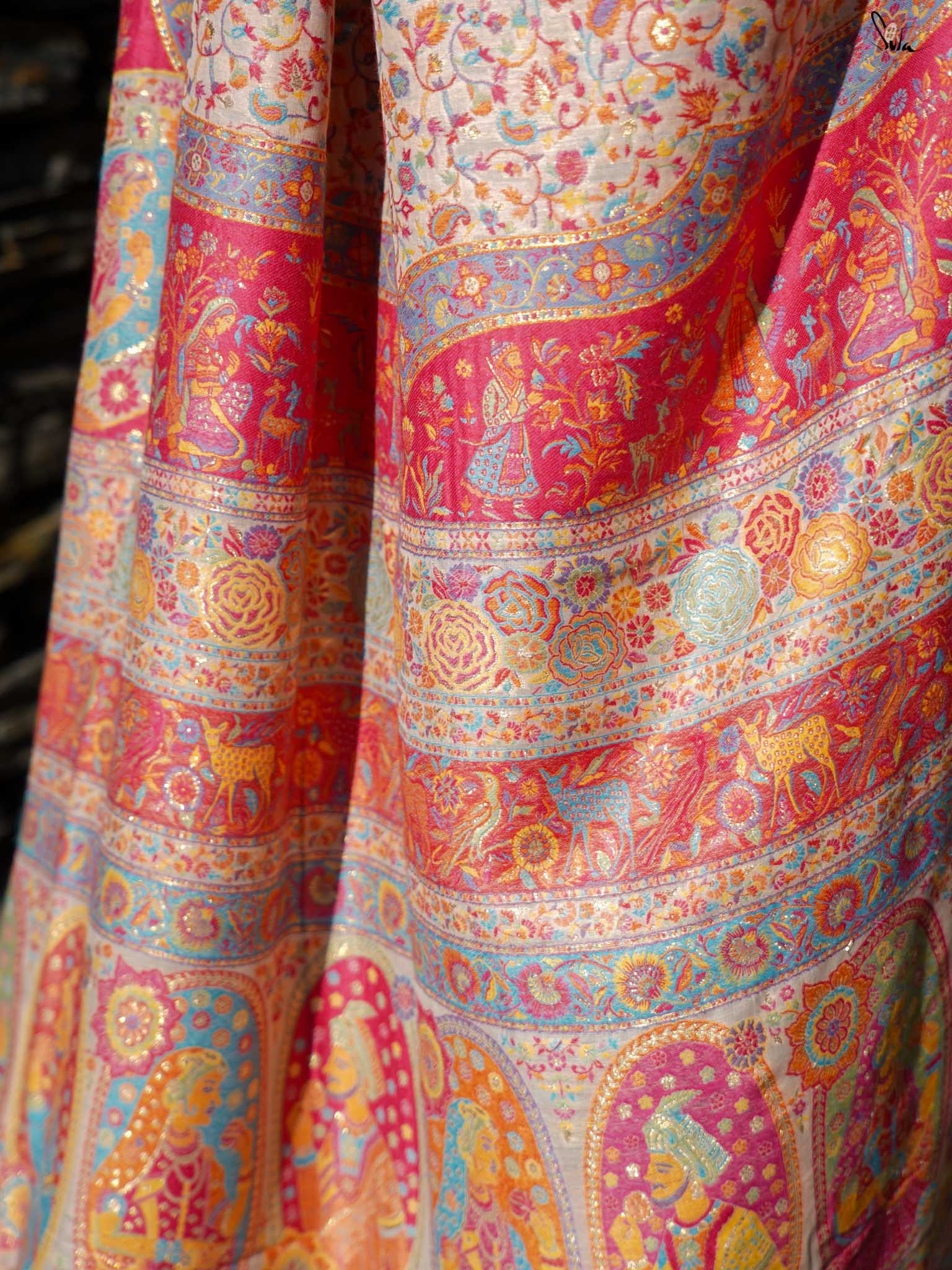 Deodar Pashm Beige Woolen Saree