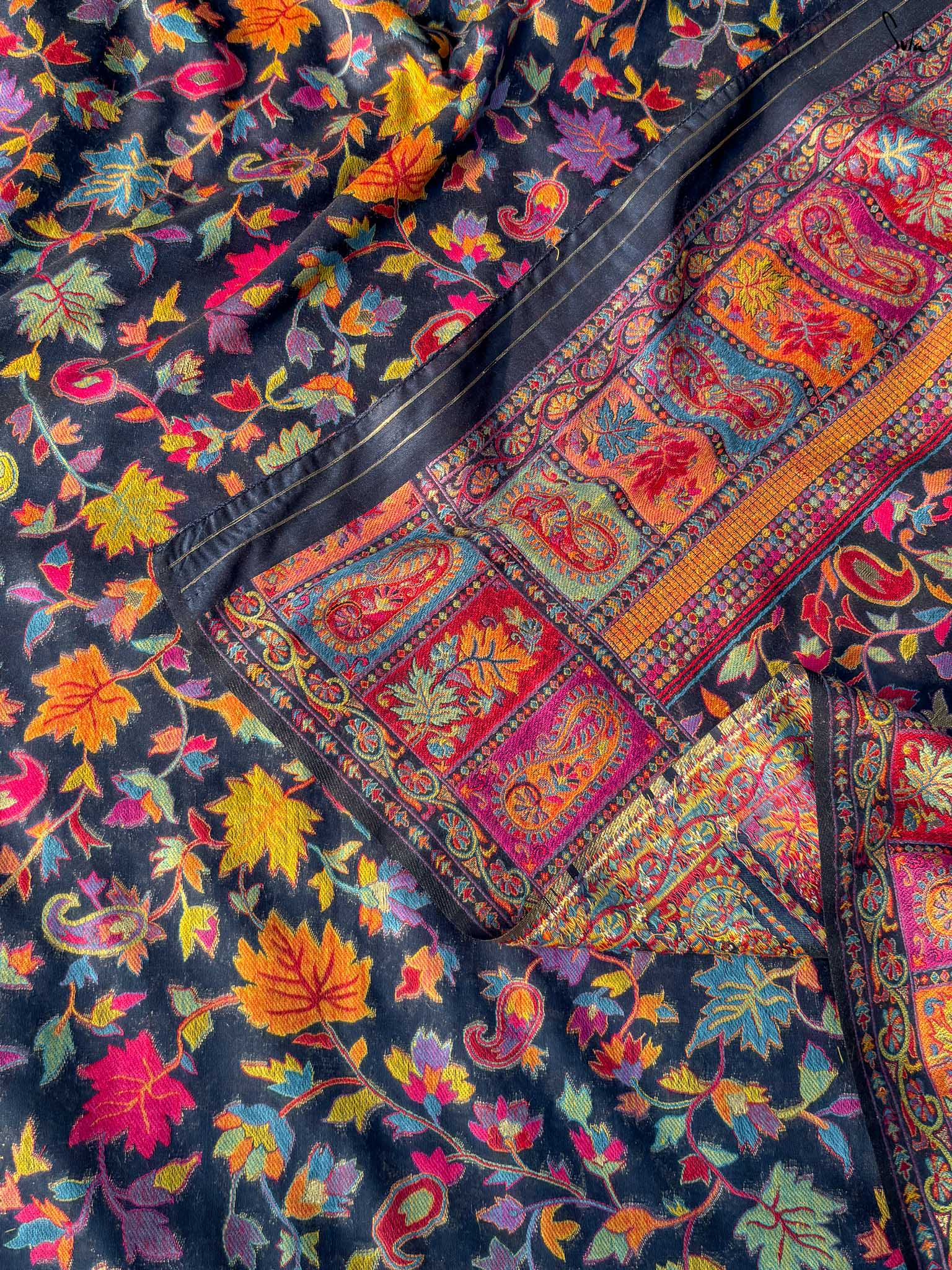 Apricot Pashm Multicolour Woolen Saree