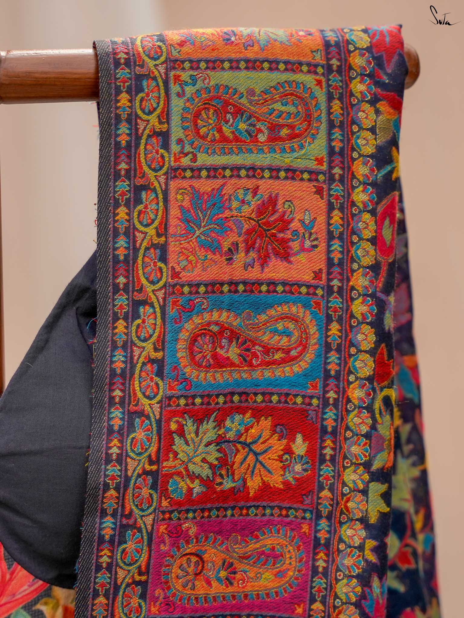 Apricot Pashm Multicolour Woolen Saree