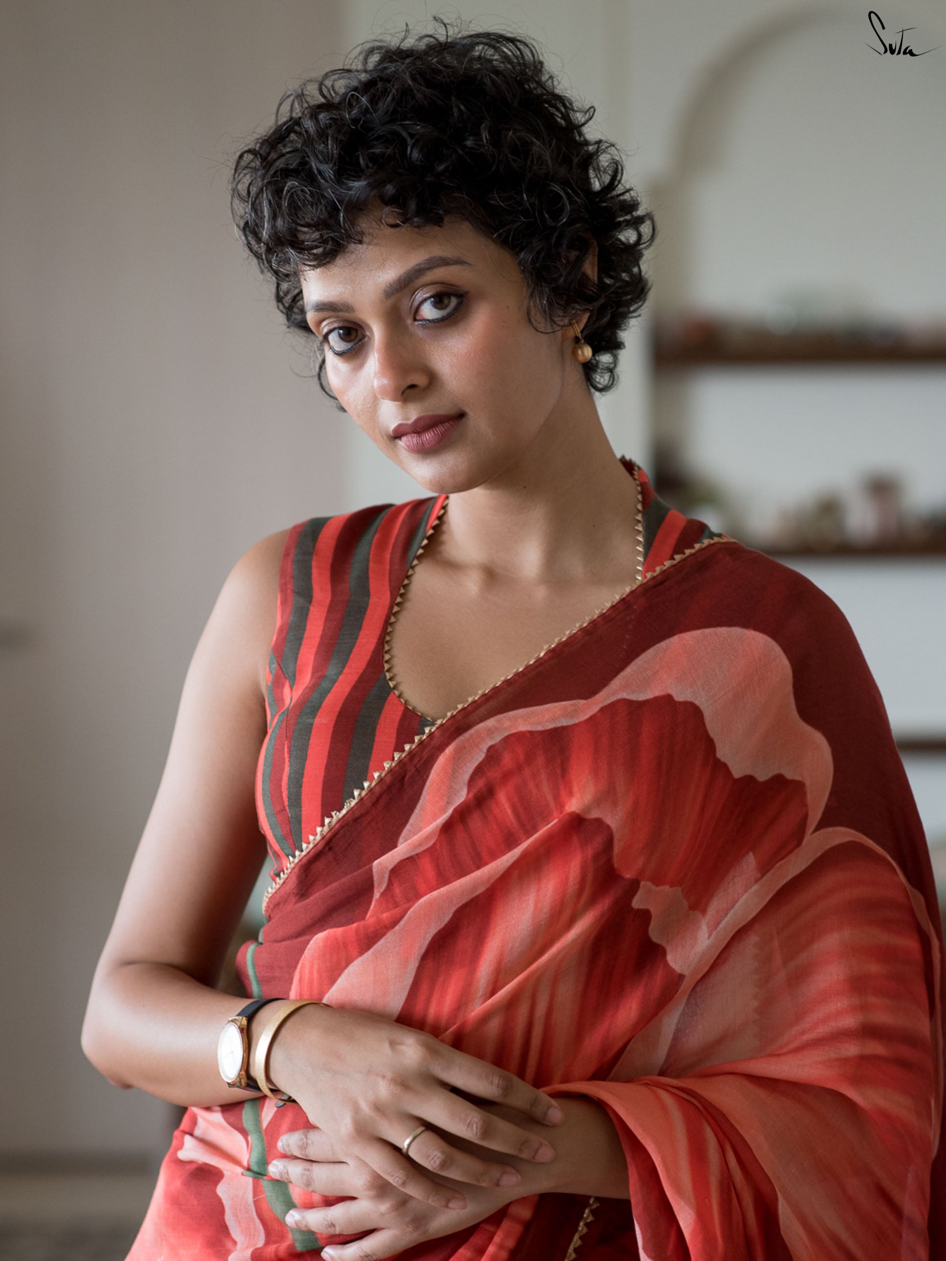 Bouquet of Coral Saree