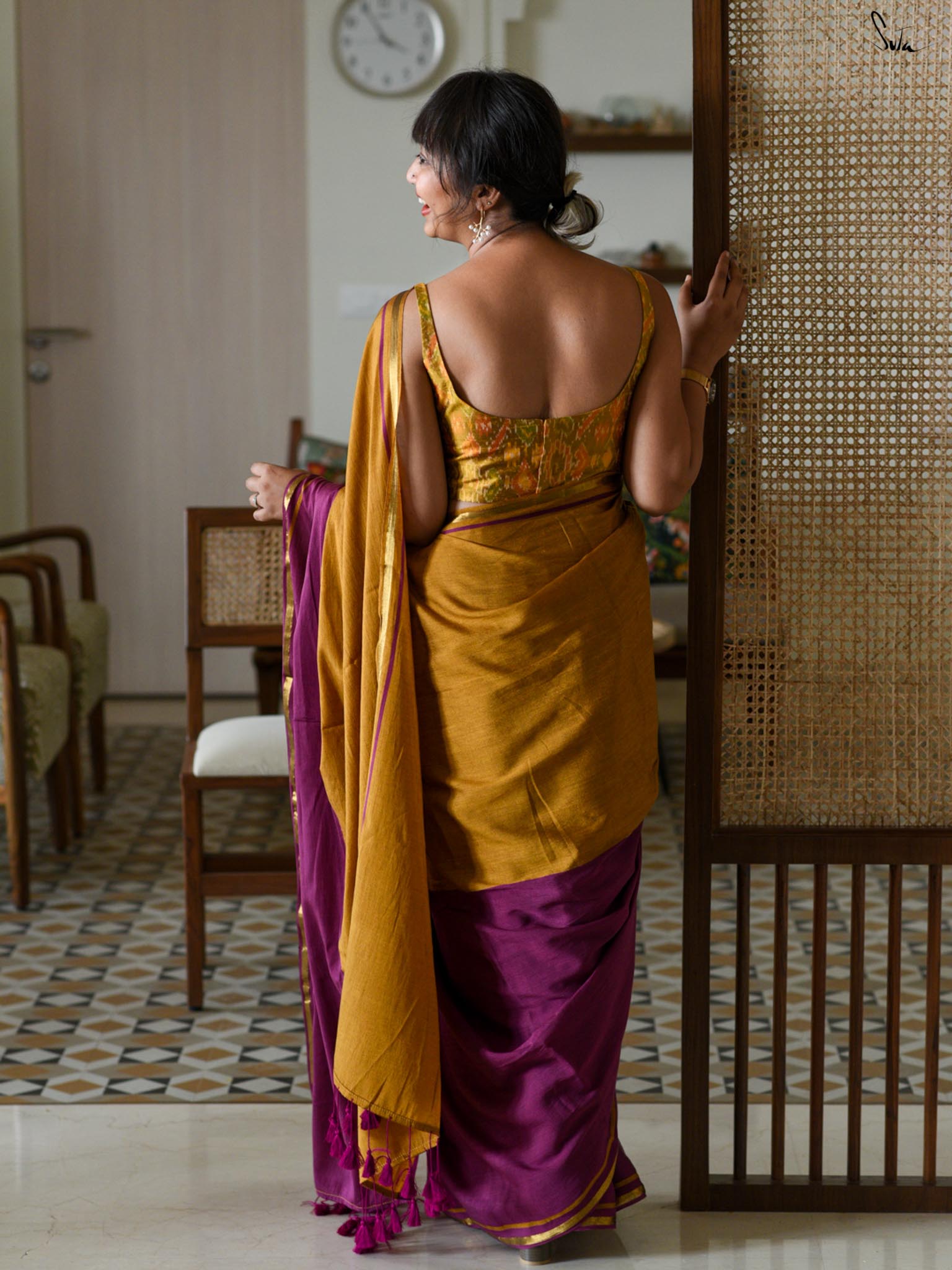 Double Trounle: Ochre/ Maroon Saree