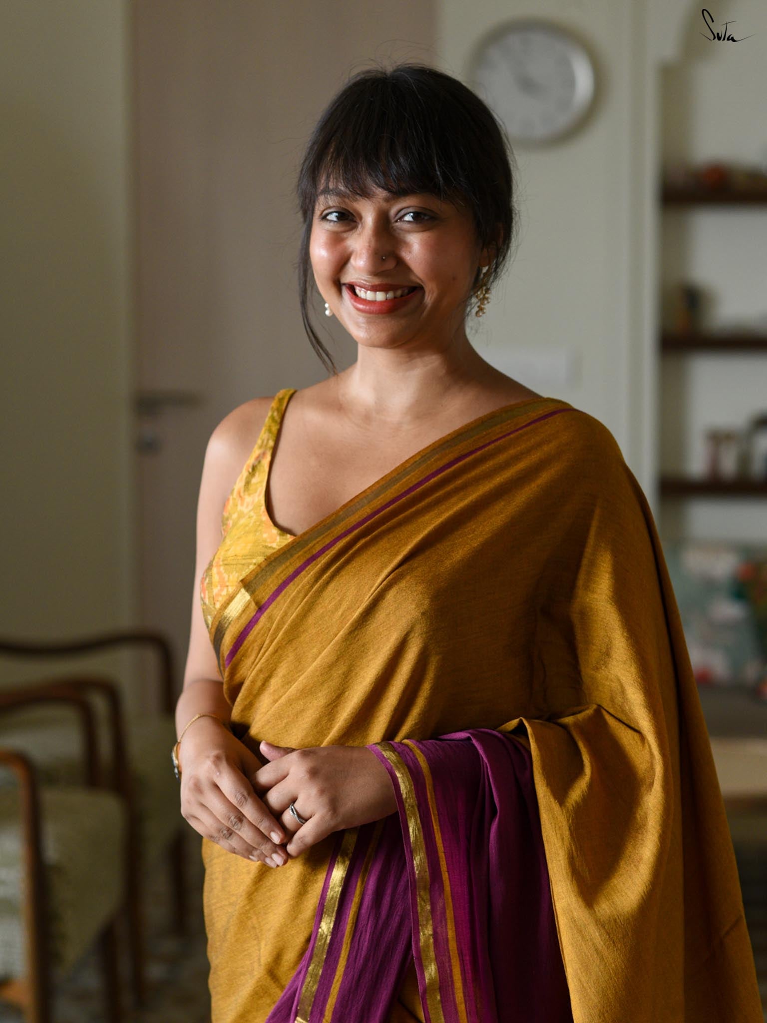 Double Trounle: Ochre/ Maroon Saree