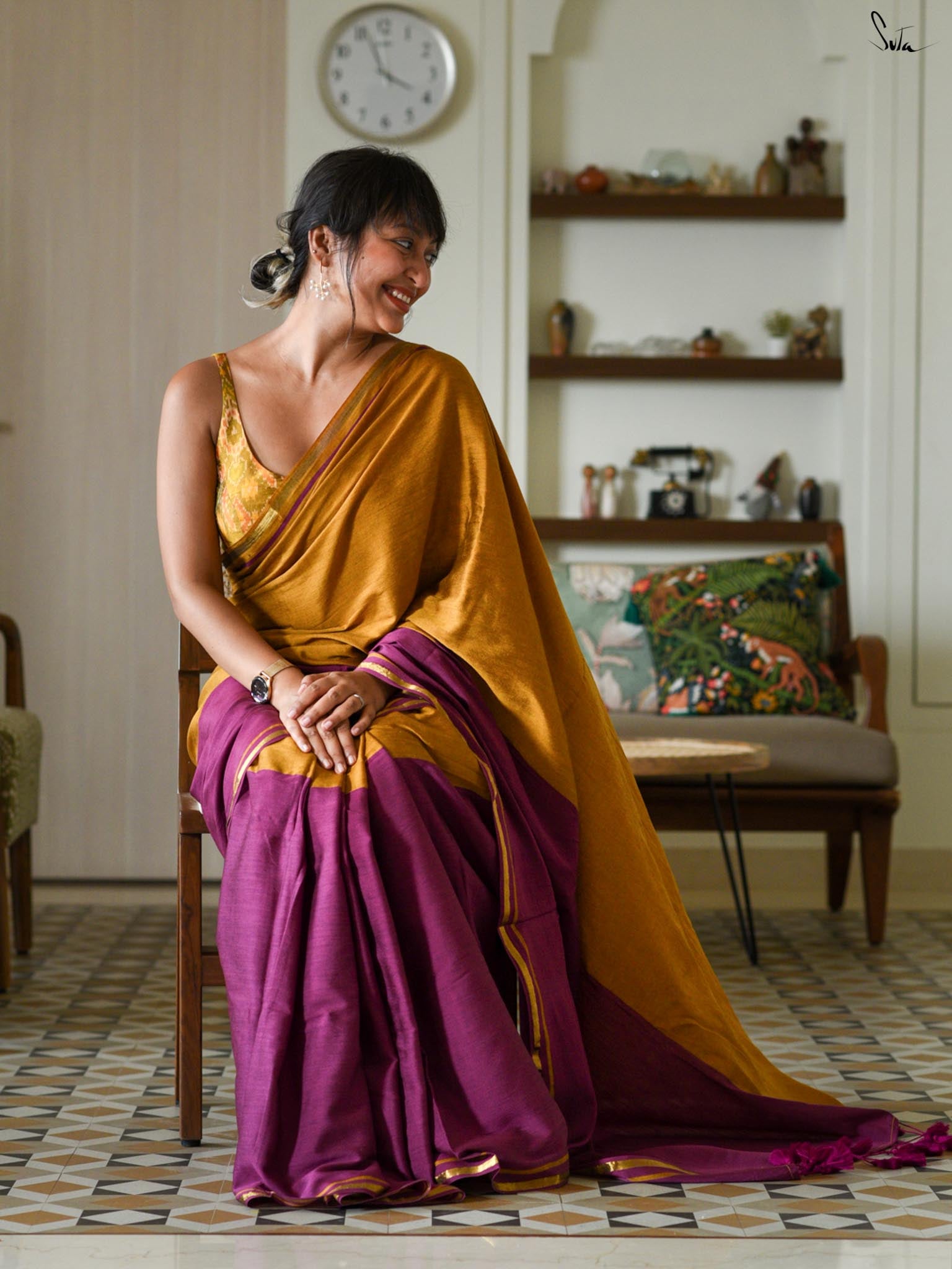 Double Trounle: Ochre/ Maroon Saree