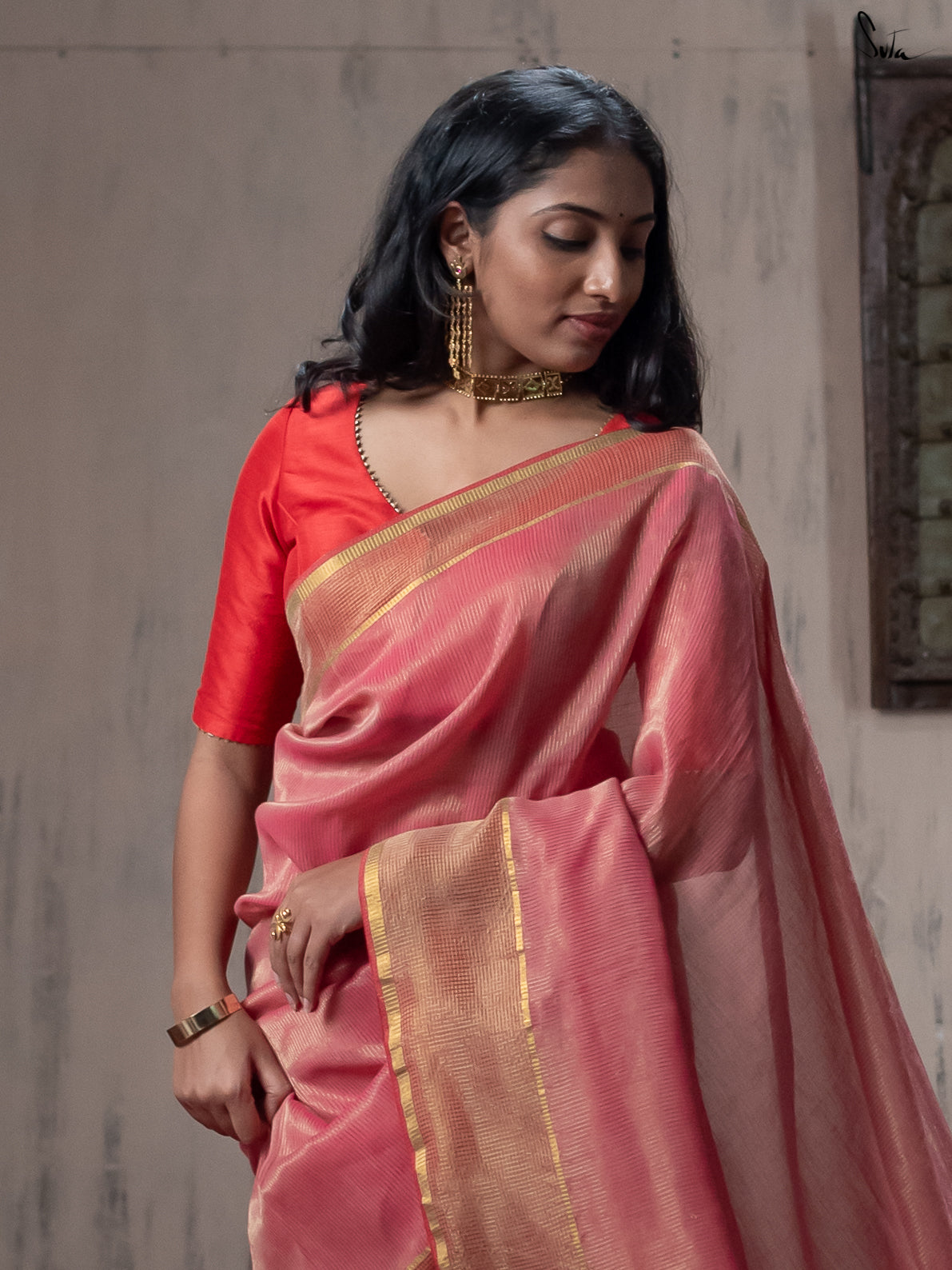 Padded Art Silk Boat Neck Blouse In Pink, Aambal