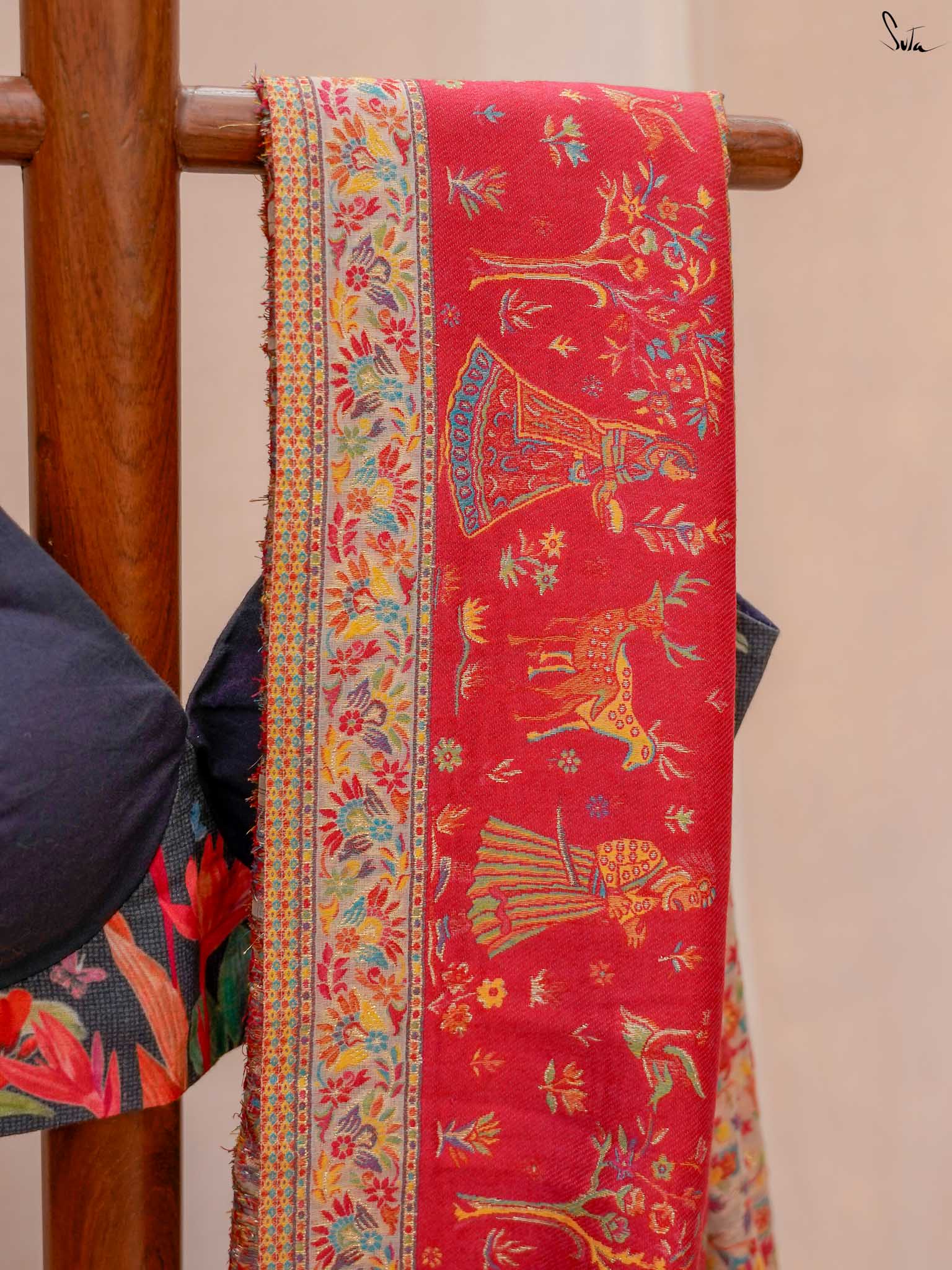 Deodar Pashm Beige Woolen Saree