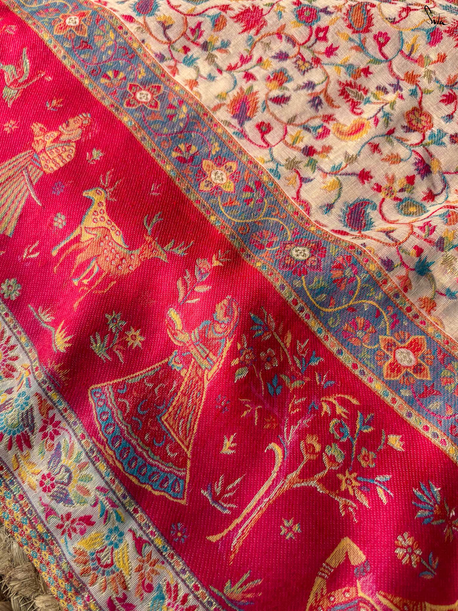 Deodar Pashm Beige Woolen Saree