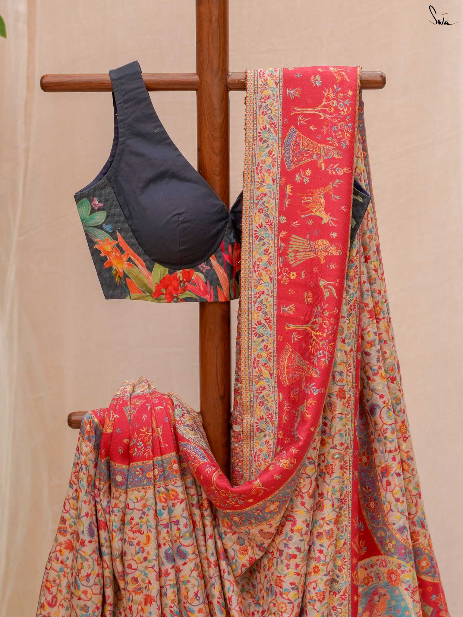 Deodar Pashm Beige Woolen Saree