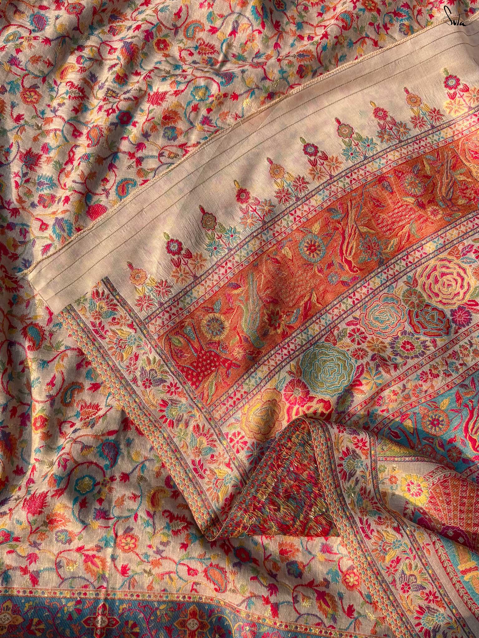 Deodar Pashm Beige Woolen Saree