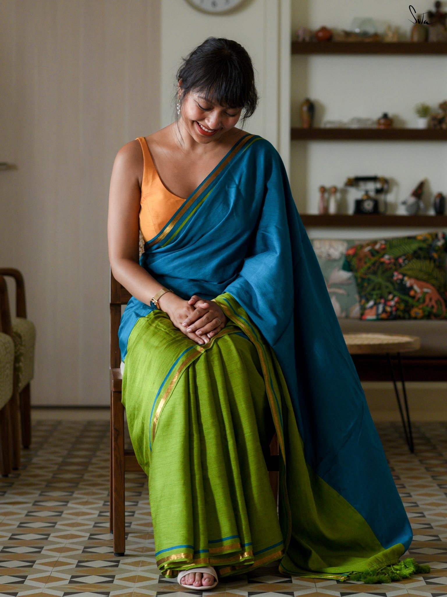 Double Trouble: Blue/Green Saree
