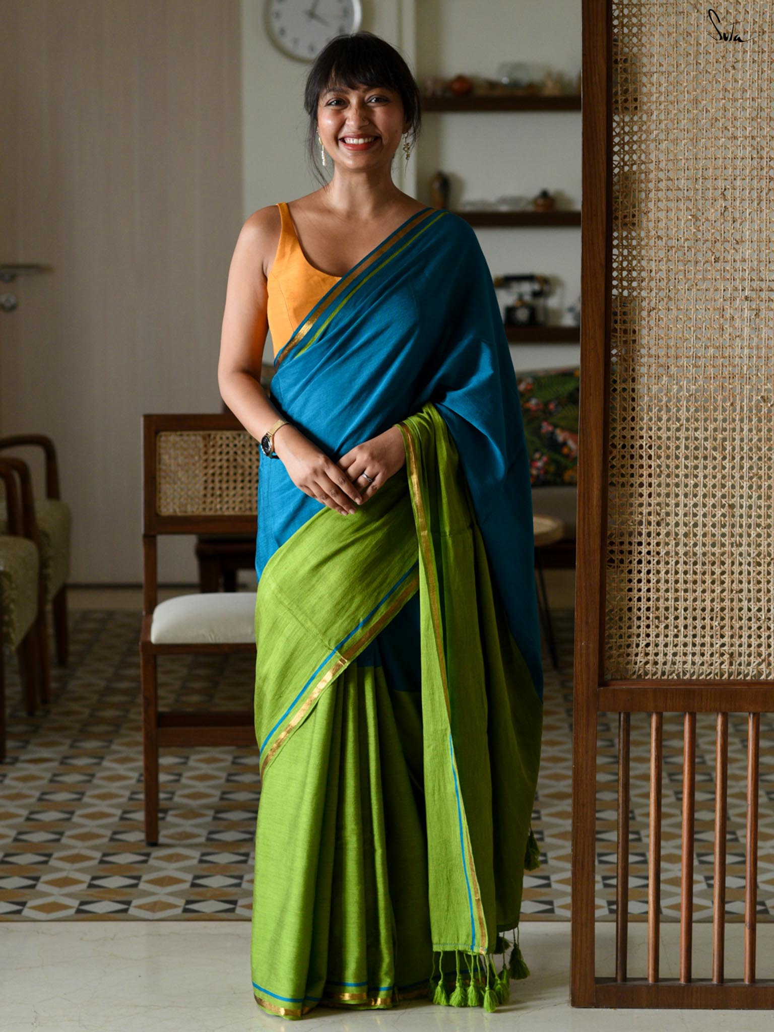 Double Trouble: Blue/Green Saree