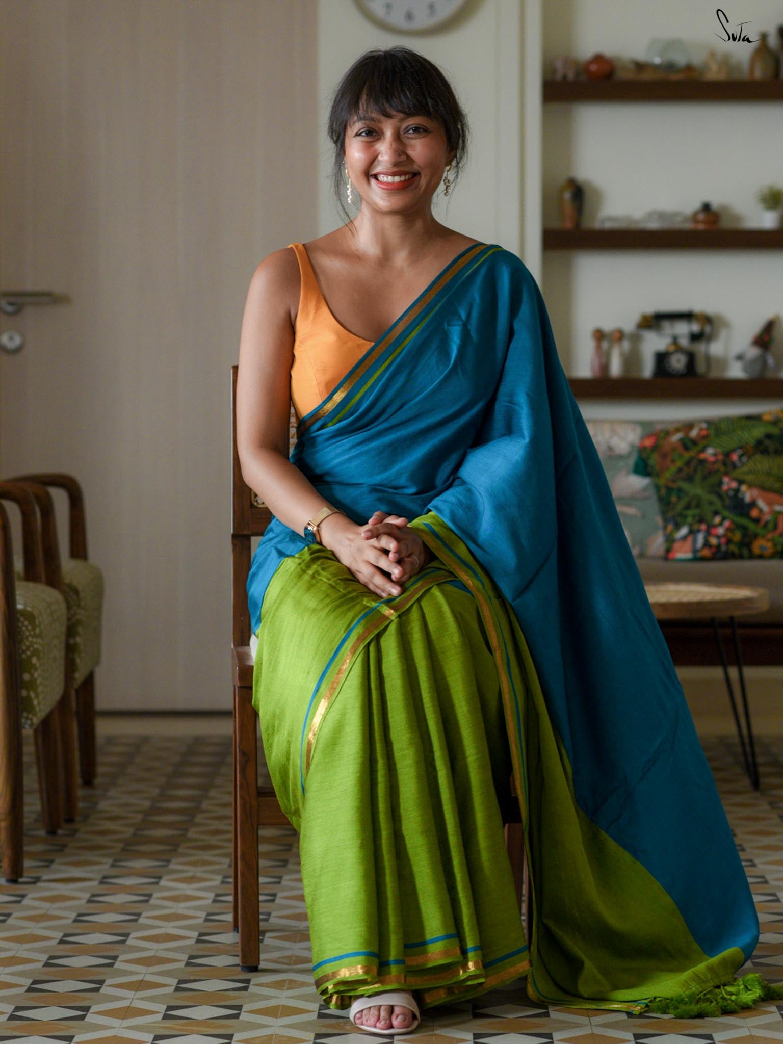 Double Trouble: Blue/Green Saree