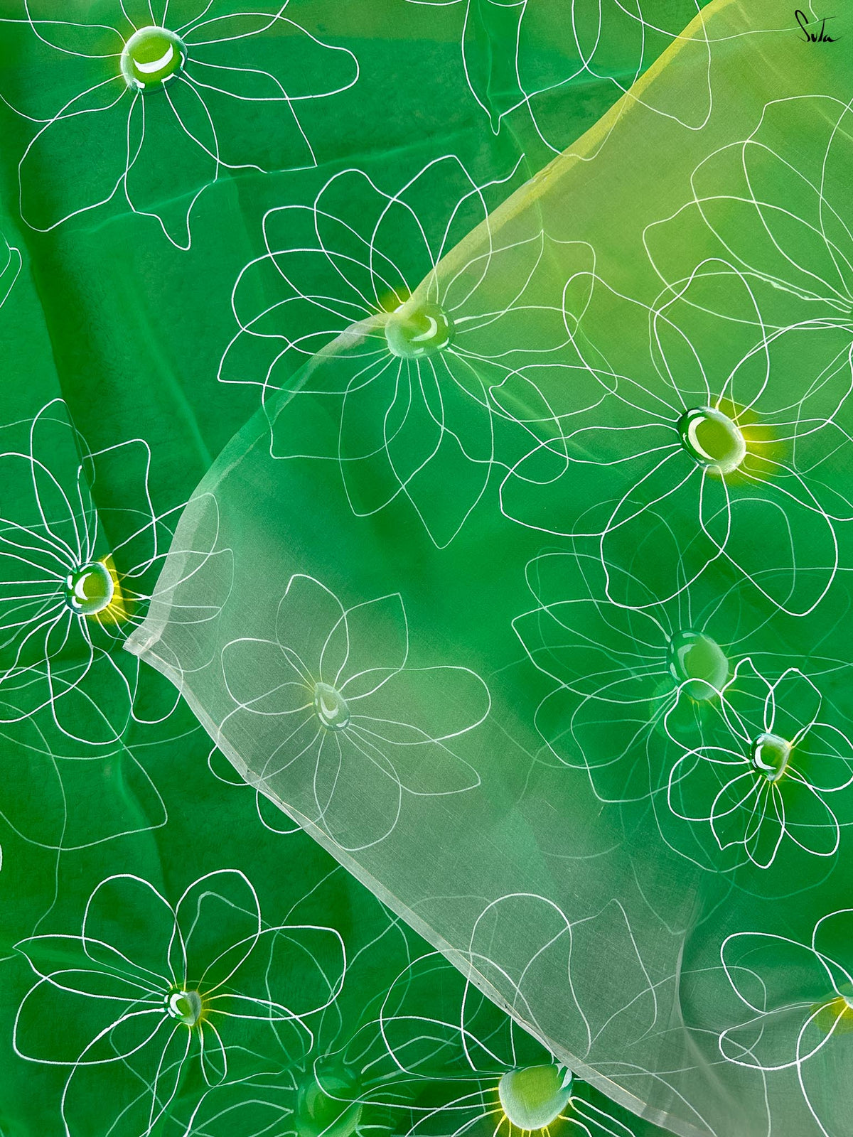 Floral Dew (Hand Painted Pure Organza Saree)