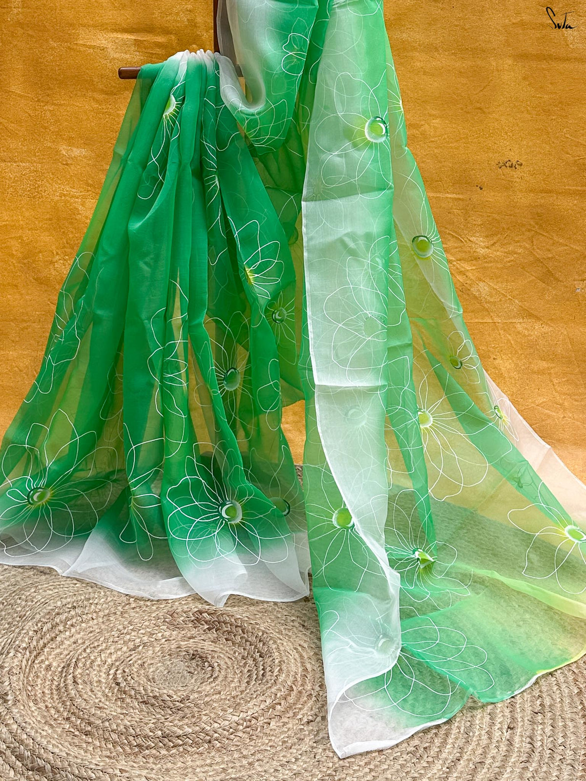 Floral Dew (Hand Painted Pure Organza Saree)
