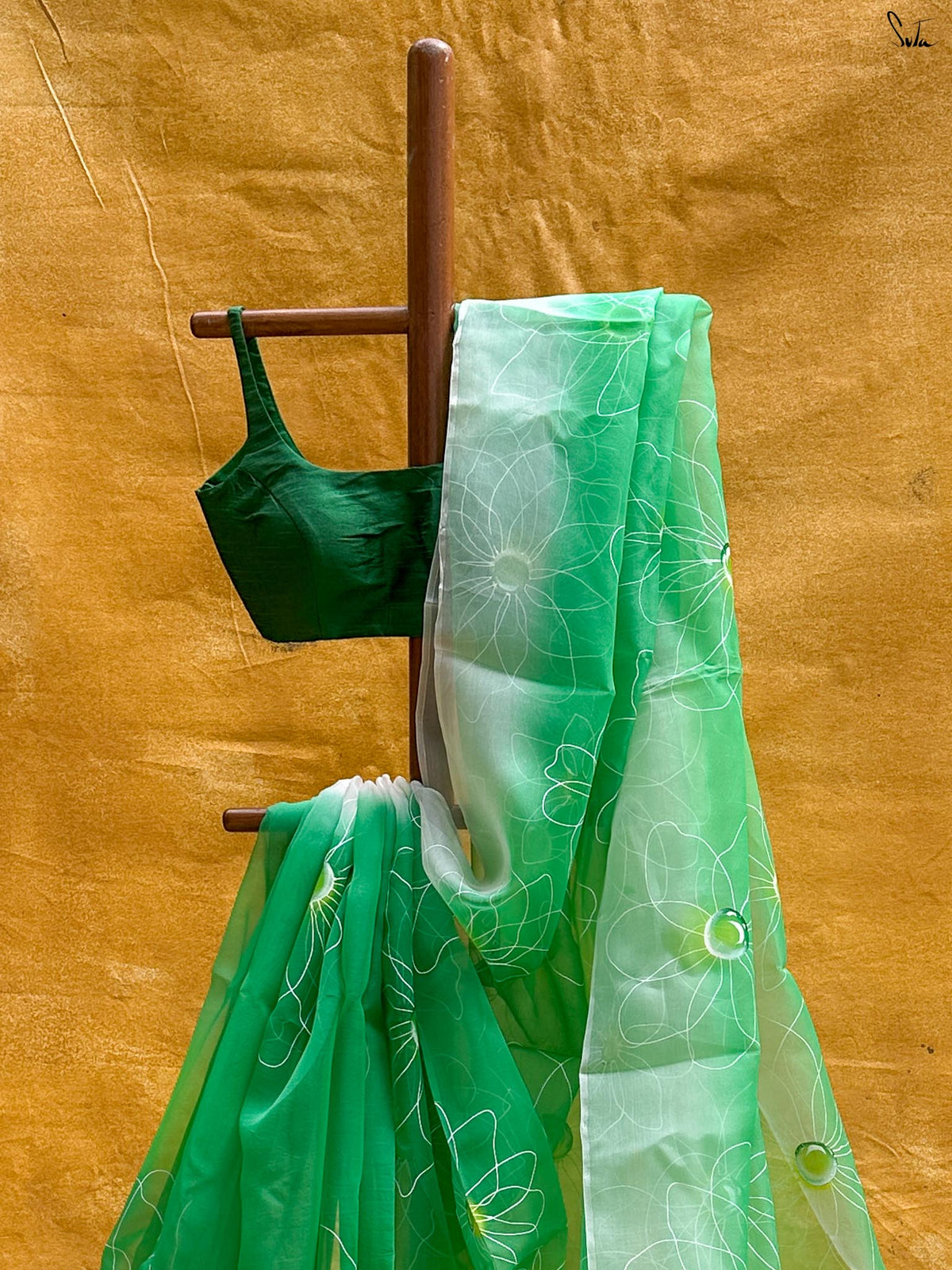 Floral Dew (Hand Painted Pure Organza Saree)