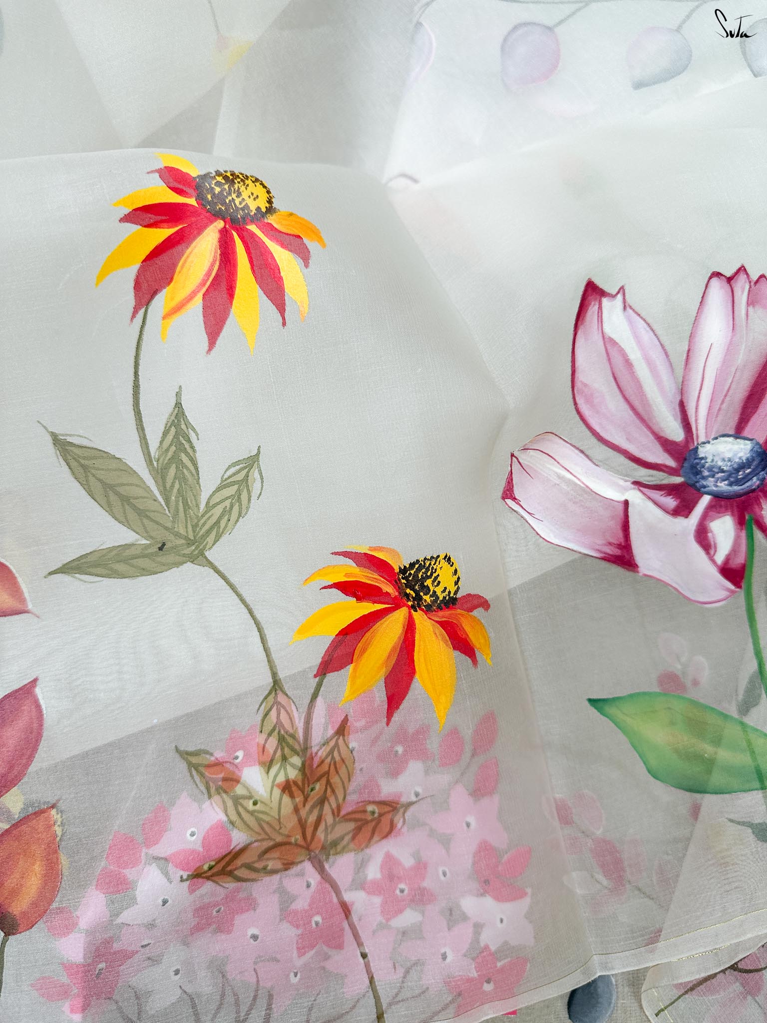 Floral Fiesta (Hand Painted Pure Organza Saree)