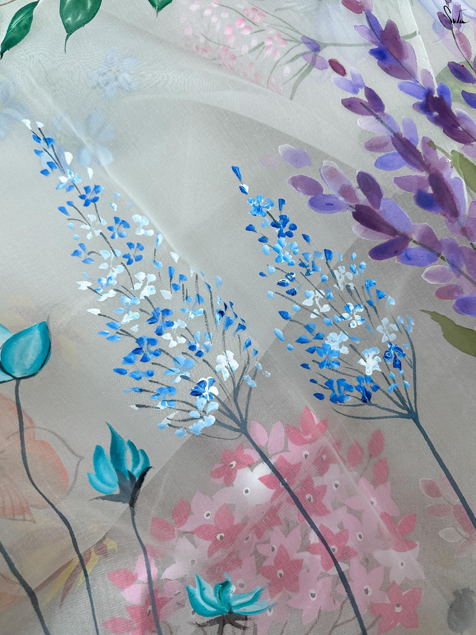 Floral Fiesta (Hand Painted Pure Organza Saree)