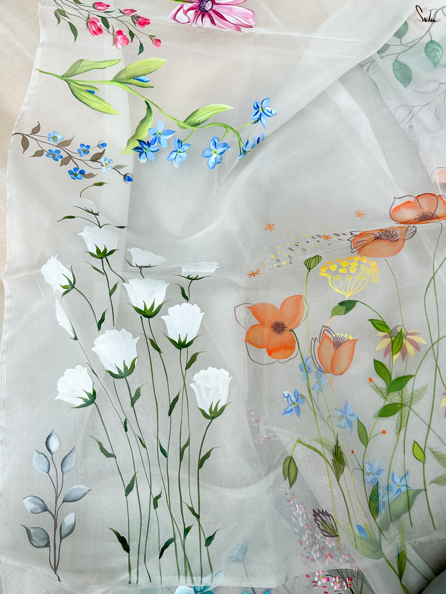 Floral Fiesta (Hand Painted Pure Organza Saree)