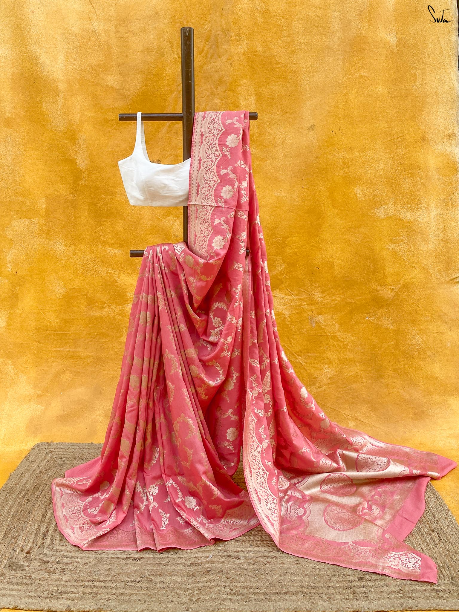 Saanjh Kesar Peach Banarasi Saree