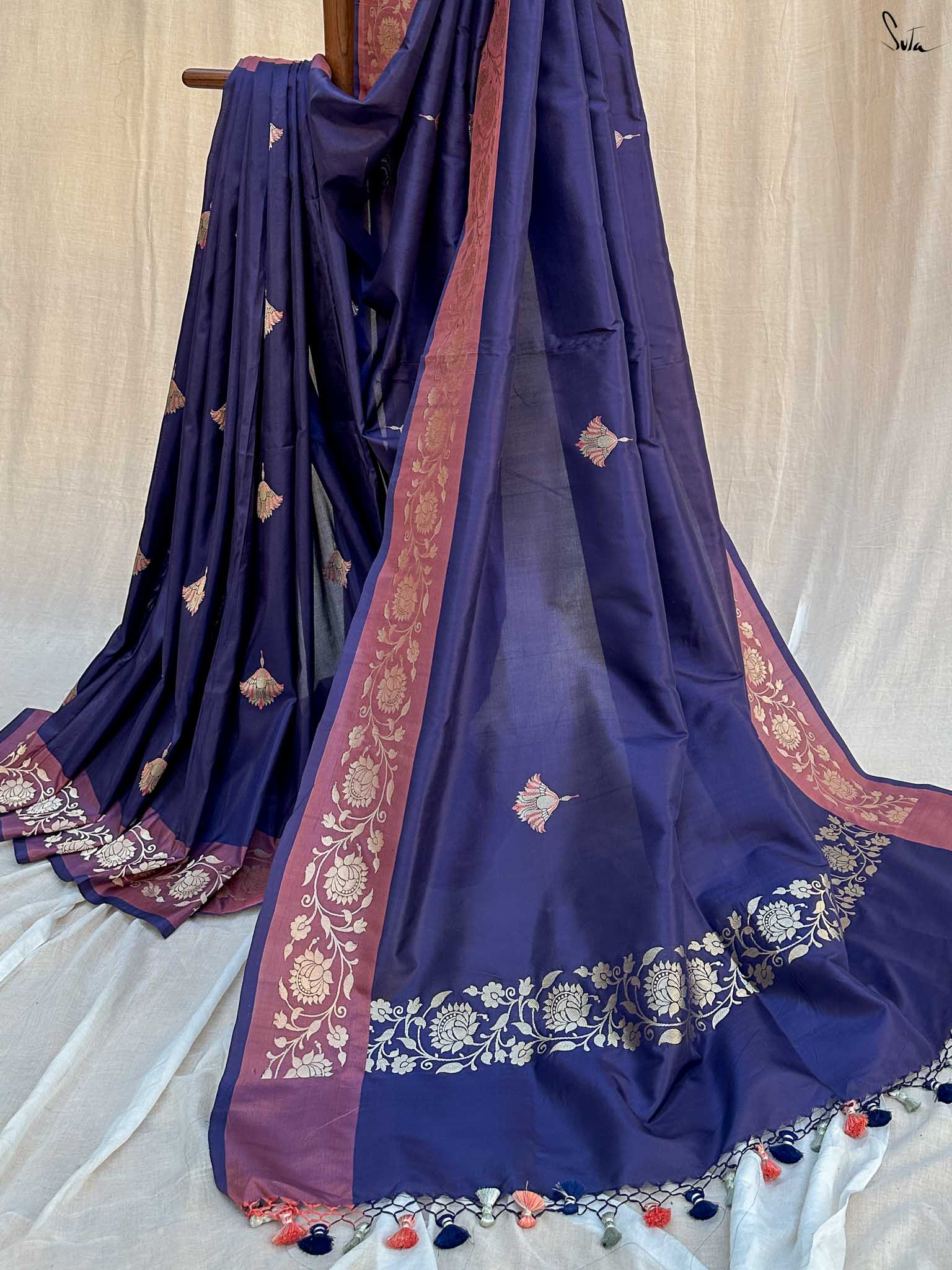 Panchkota Navy Blue Banarasi Saree