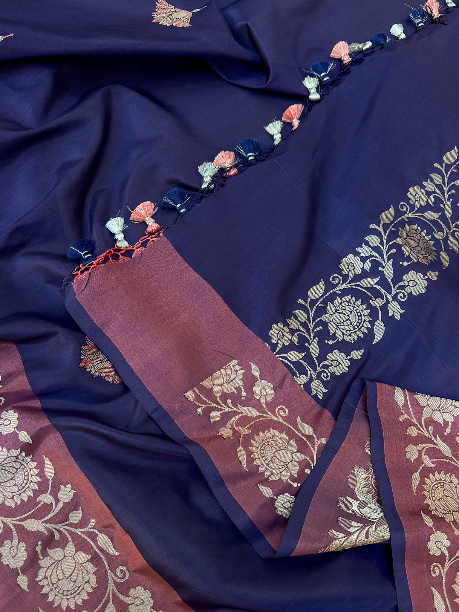 Panchkota Navy Blue Banarasi Saree