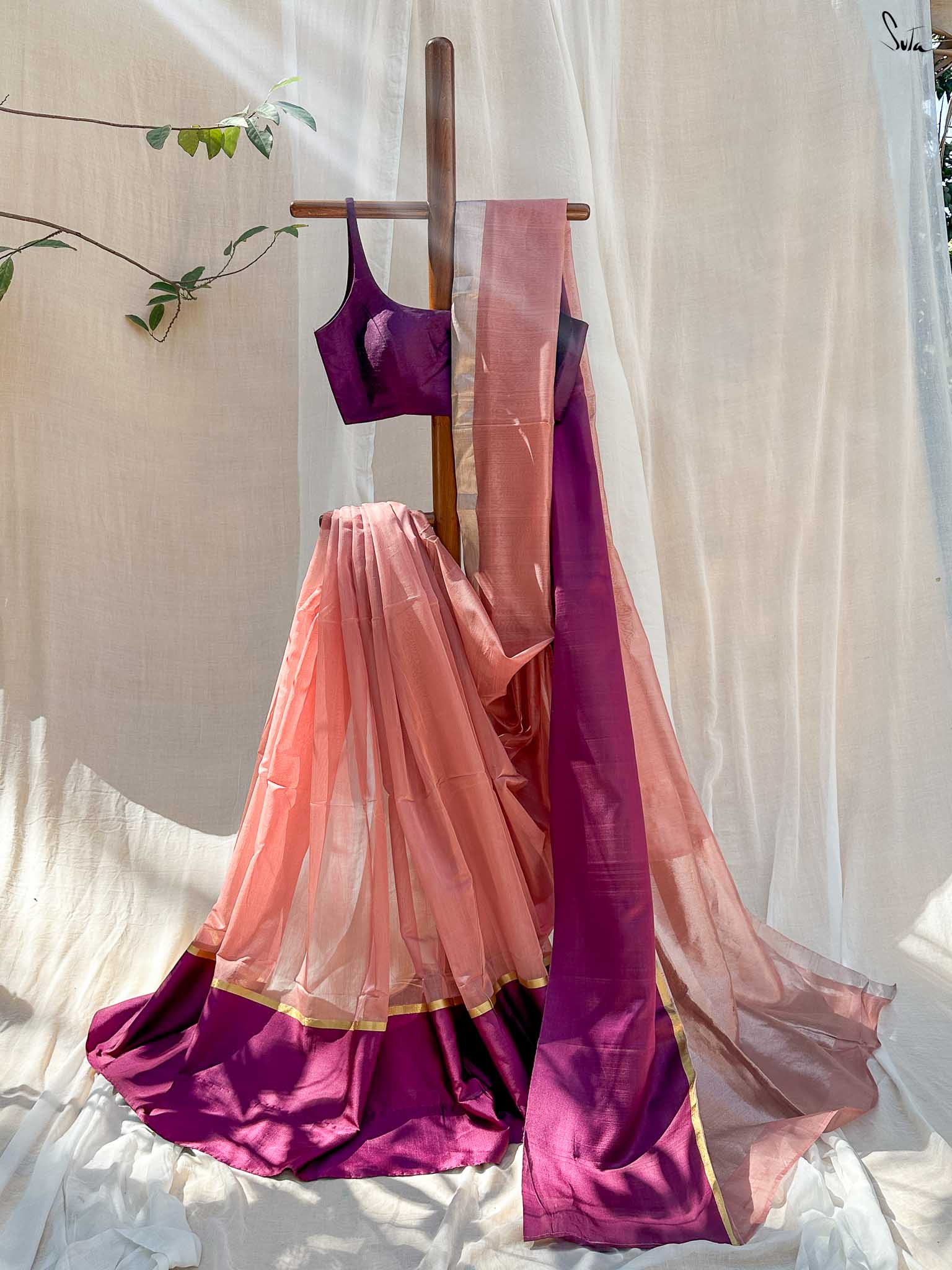 Rejuvenating Rukmini Peach Mashru Border Saree