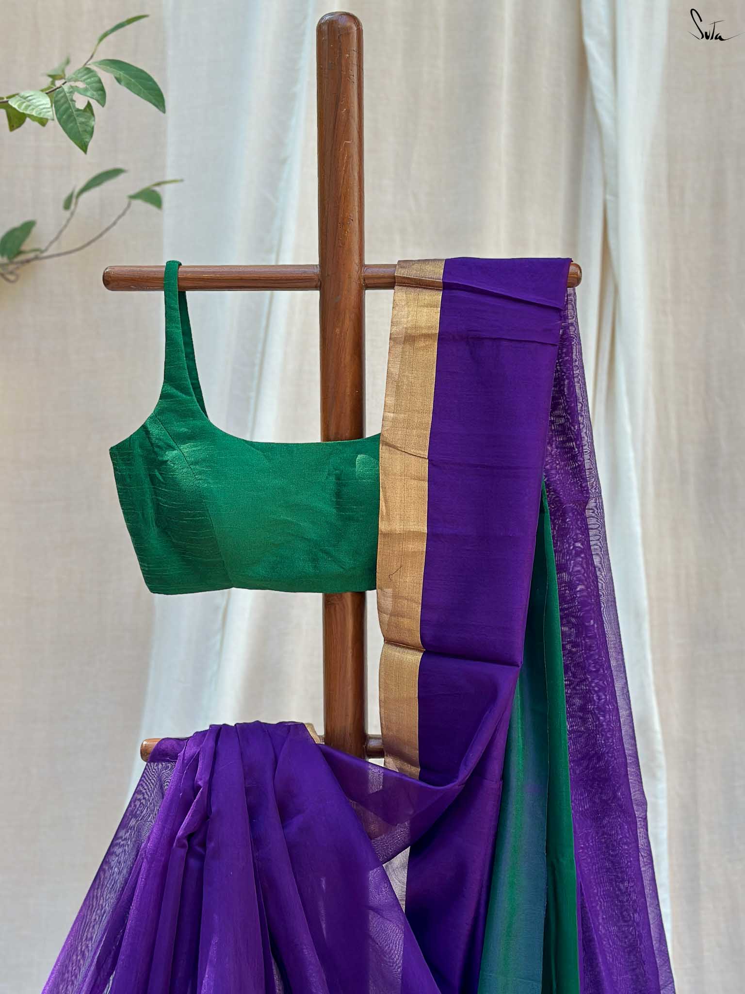 Courageous Chitrangada Purple Mashru Border Saree