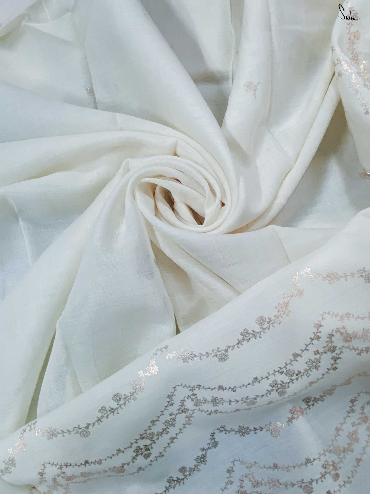 Gold Foil Floral Scallop Off White