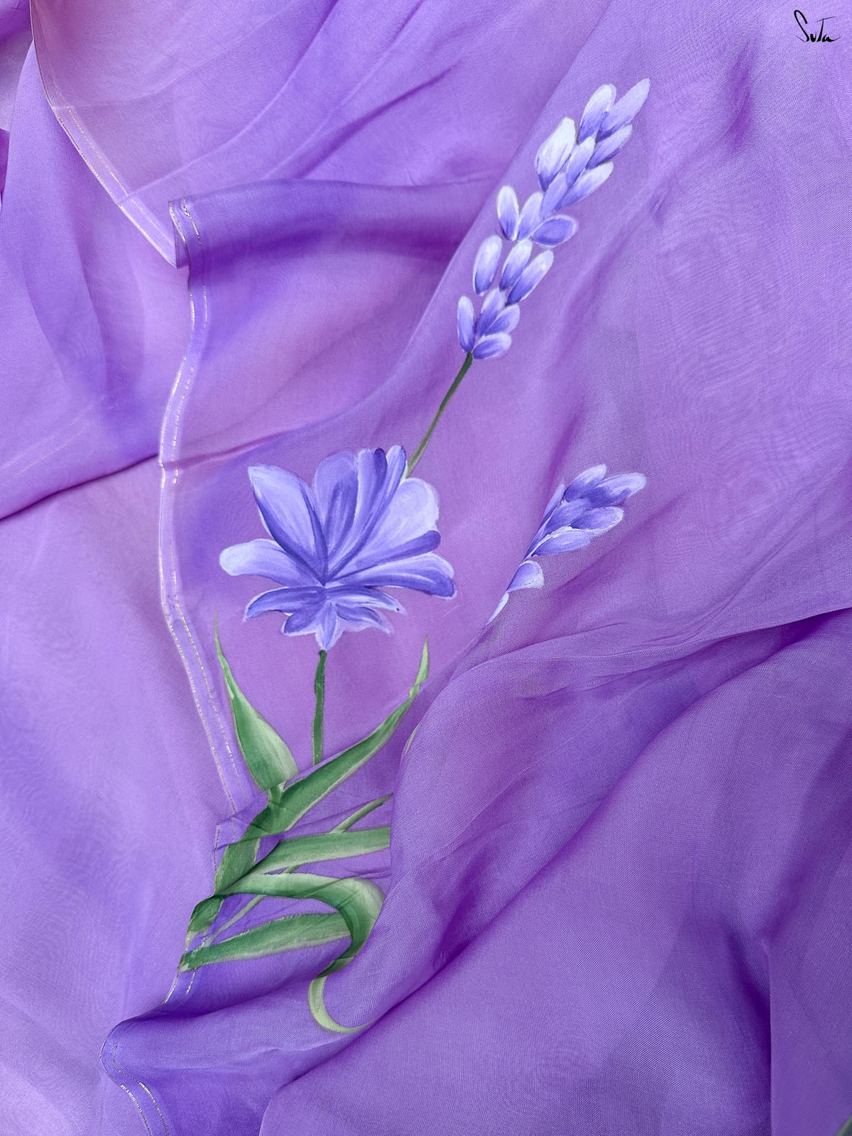 Lilac Sonata (Hand Painted Viscose Saree)