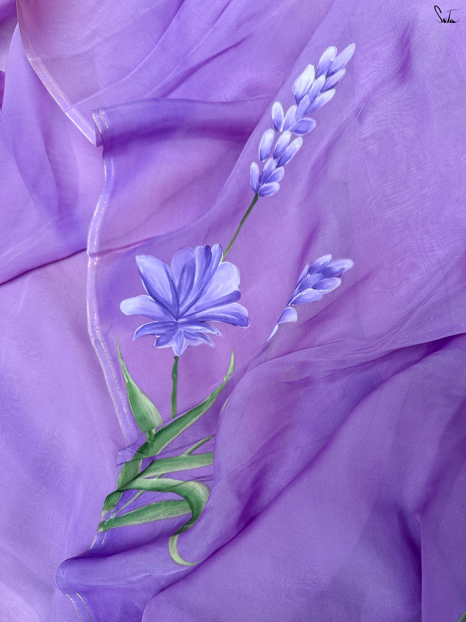 Lilac Sonata (Hand Painted Viscose Saree)