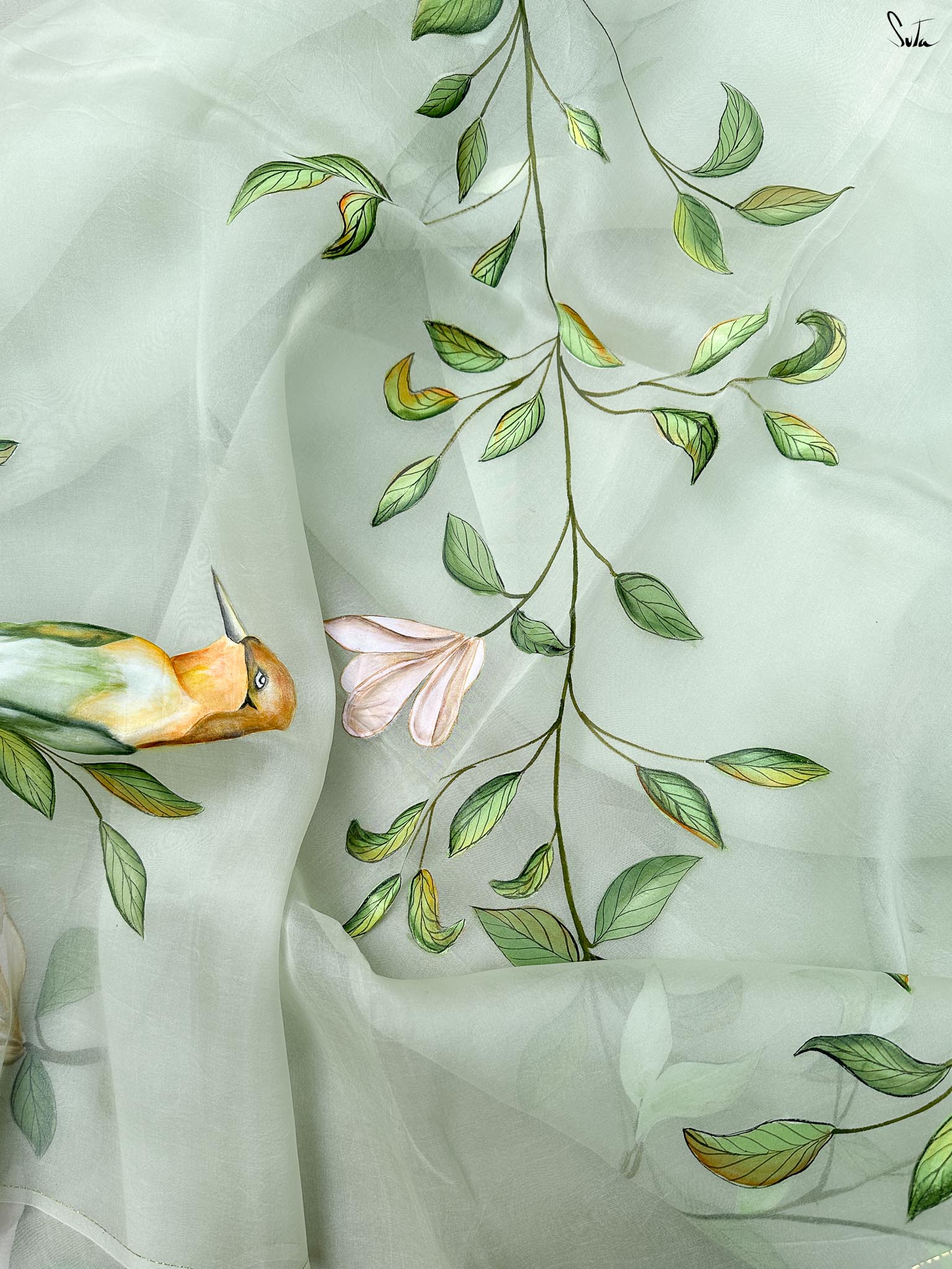 Mint Veil (Hand Painted Pure Organza Saree)