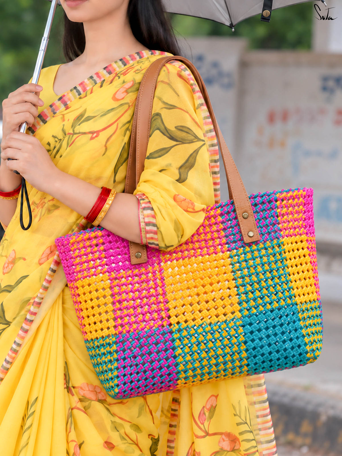 Multicolor Checks Tote