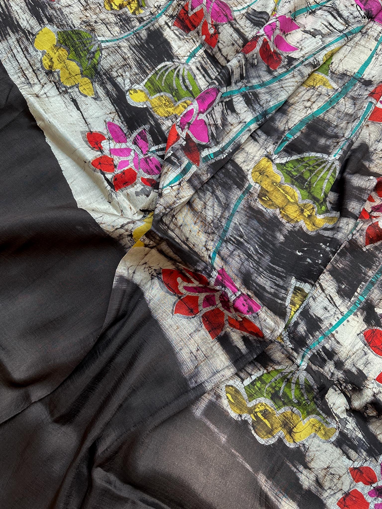Neel Batasha (Hand Painted Batik Silk Saree)