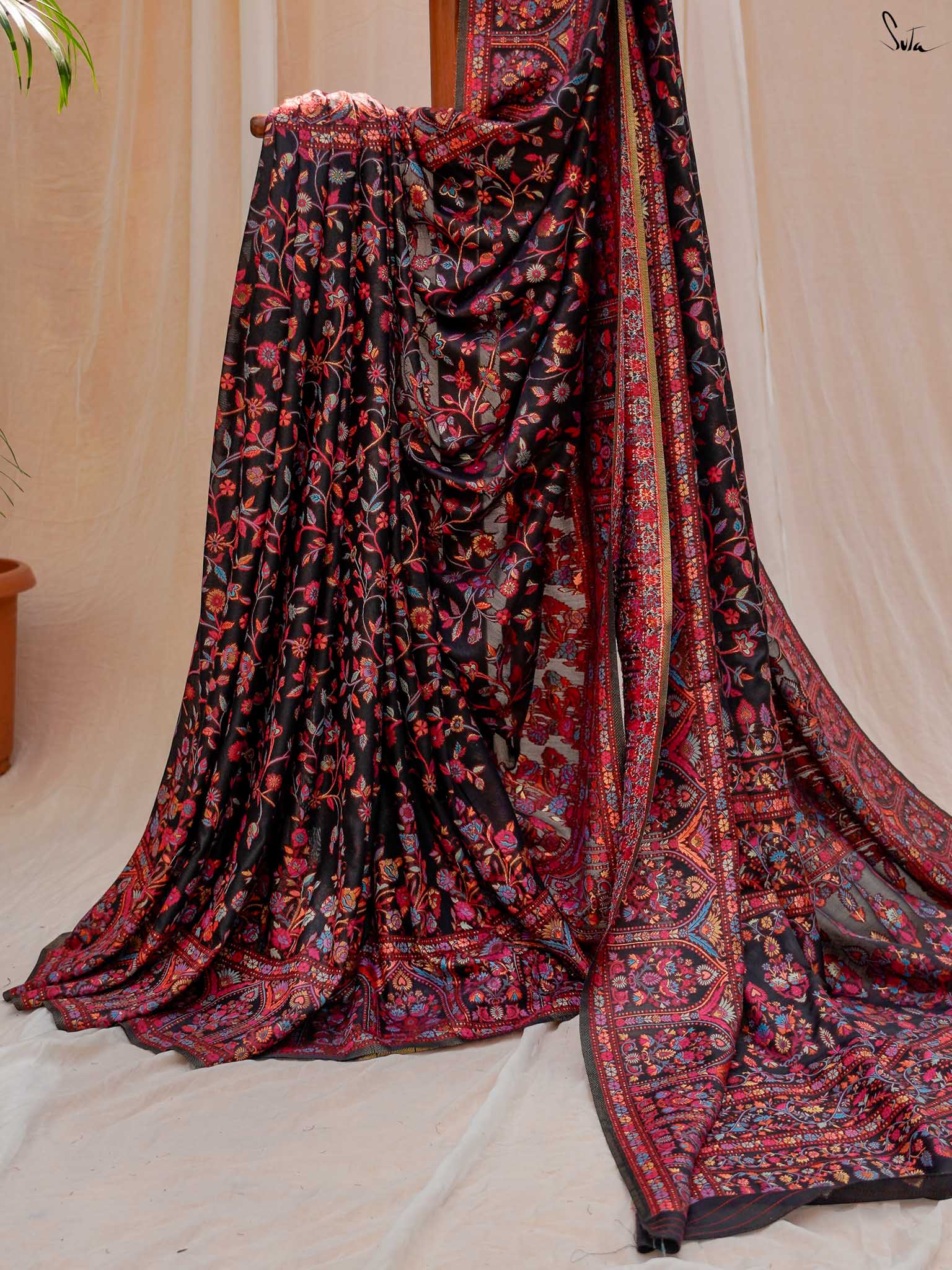 Pine Pashm Multicolour Woolen Saree