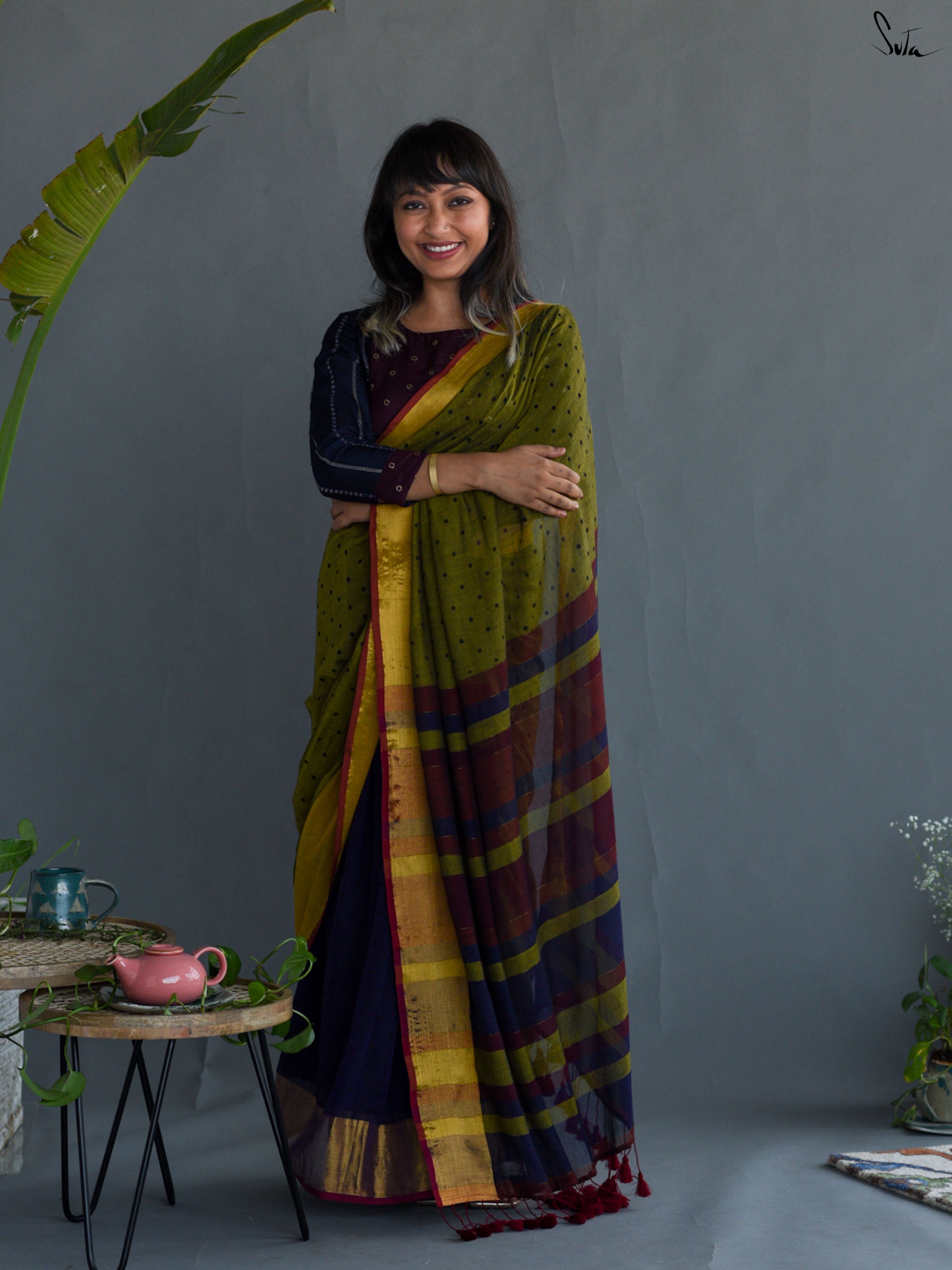 Pretty Green Polka Saree