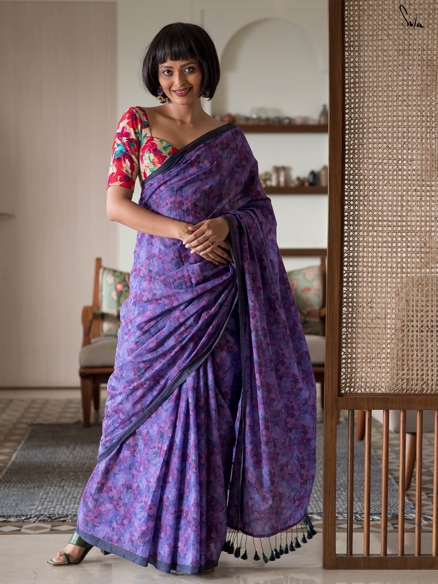 Prints On Blue Saree