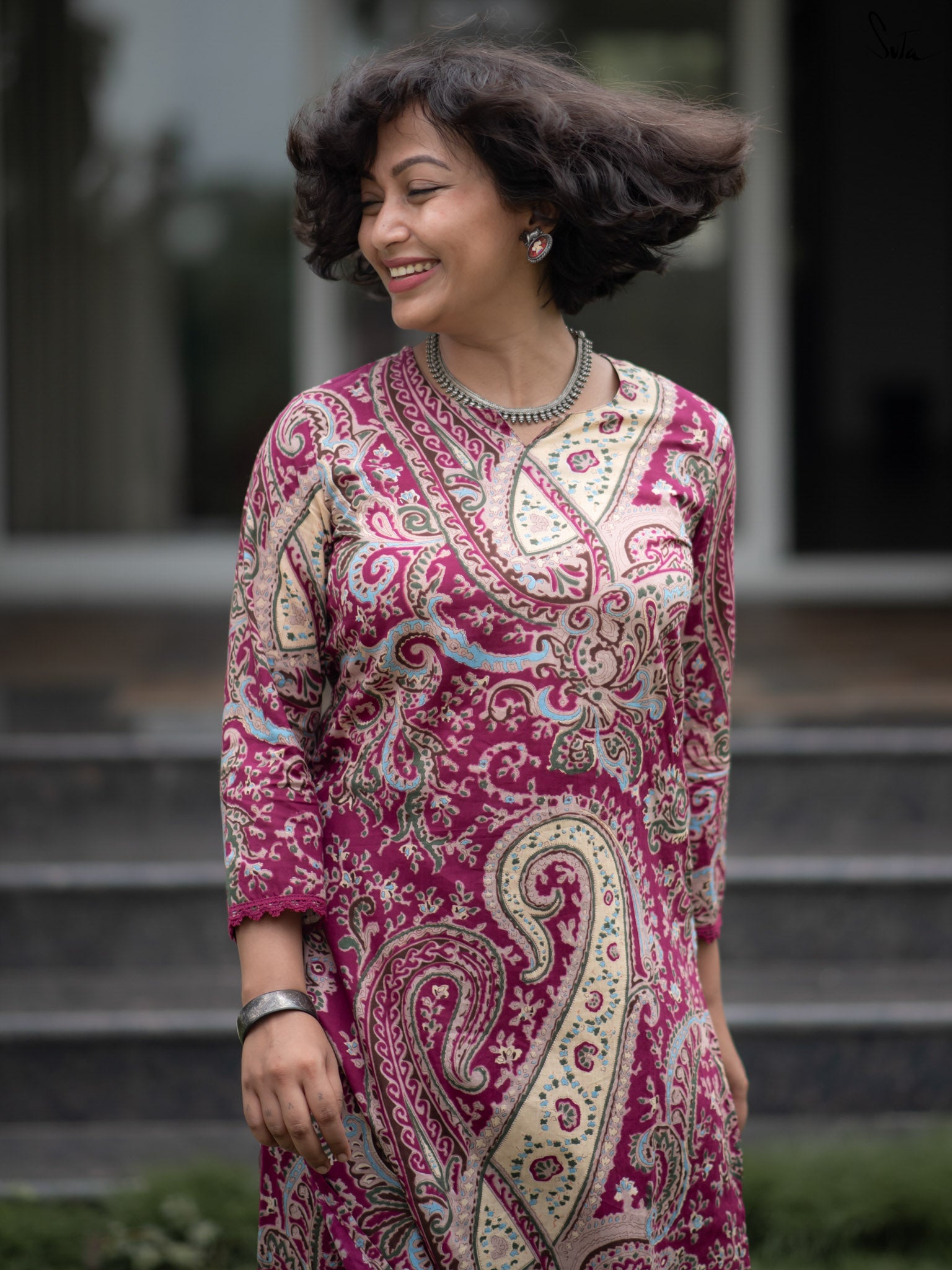 Suta Wine Cotton Kurta Set