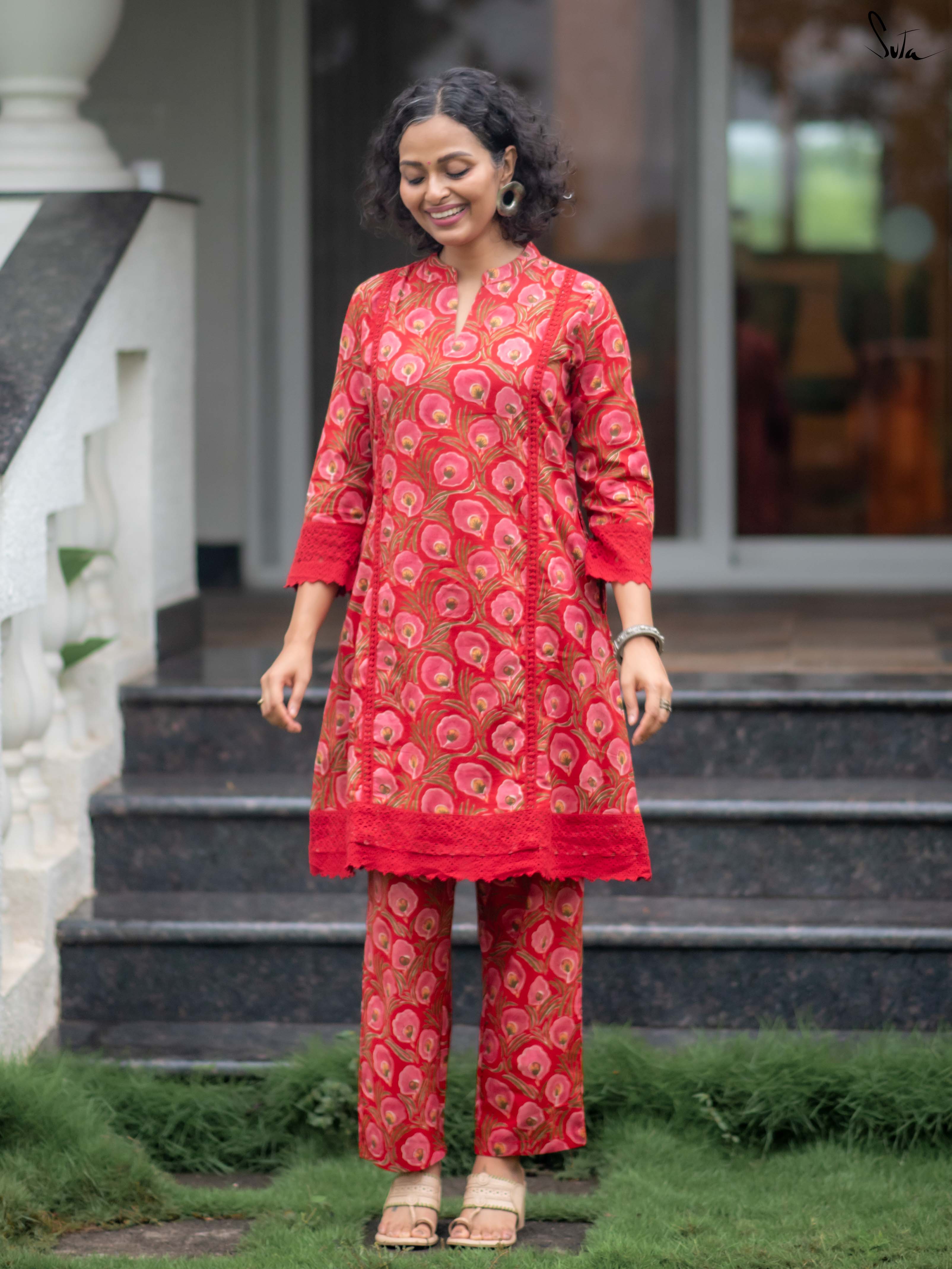 Suta Red Cotton Kurta Set