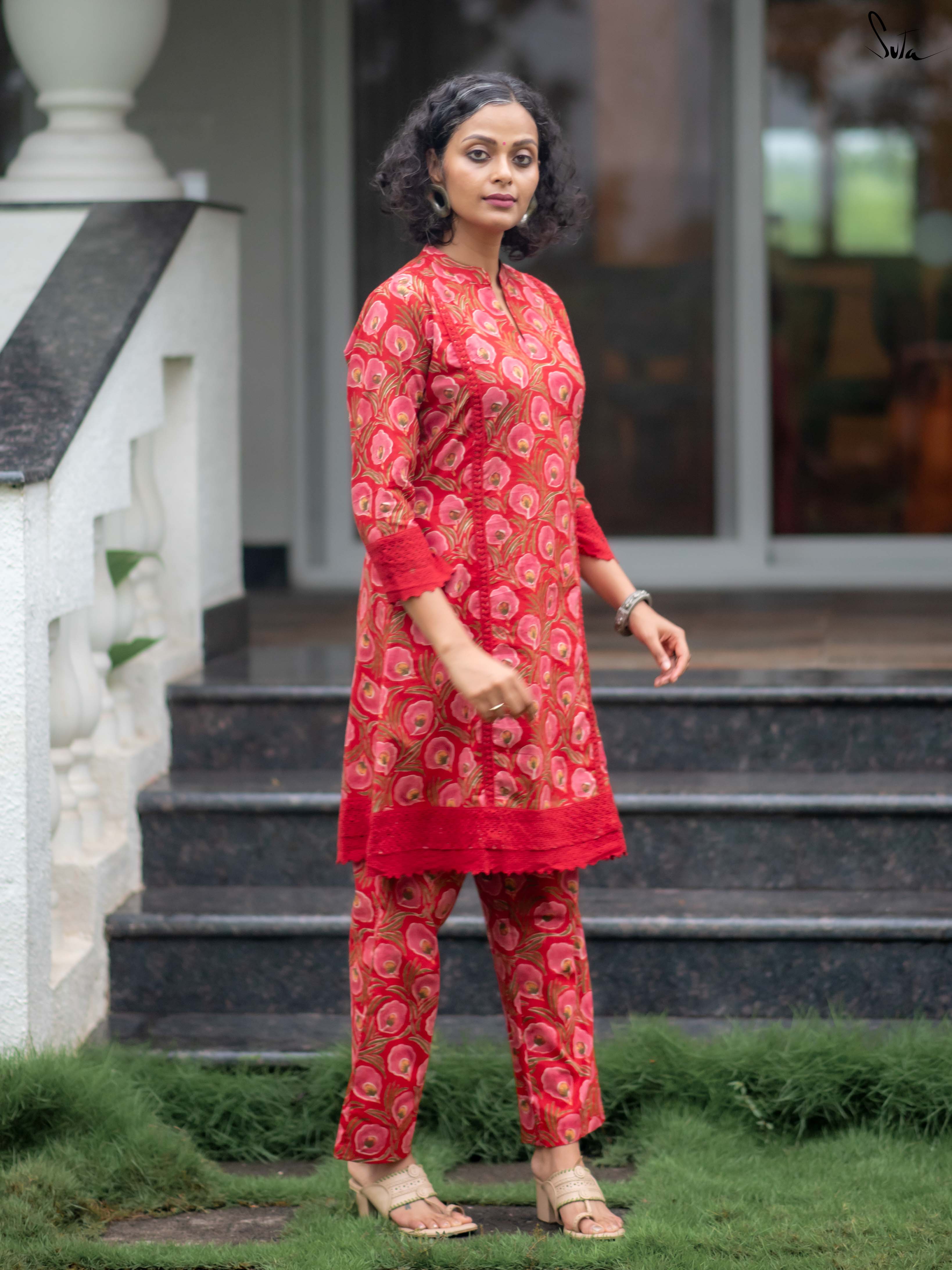 Suta Red Cotton Kurta Set