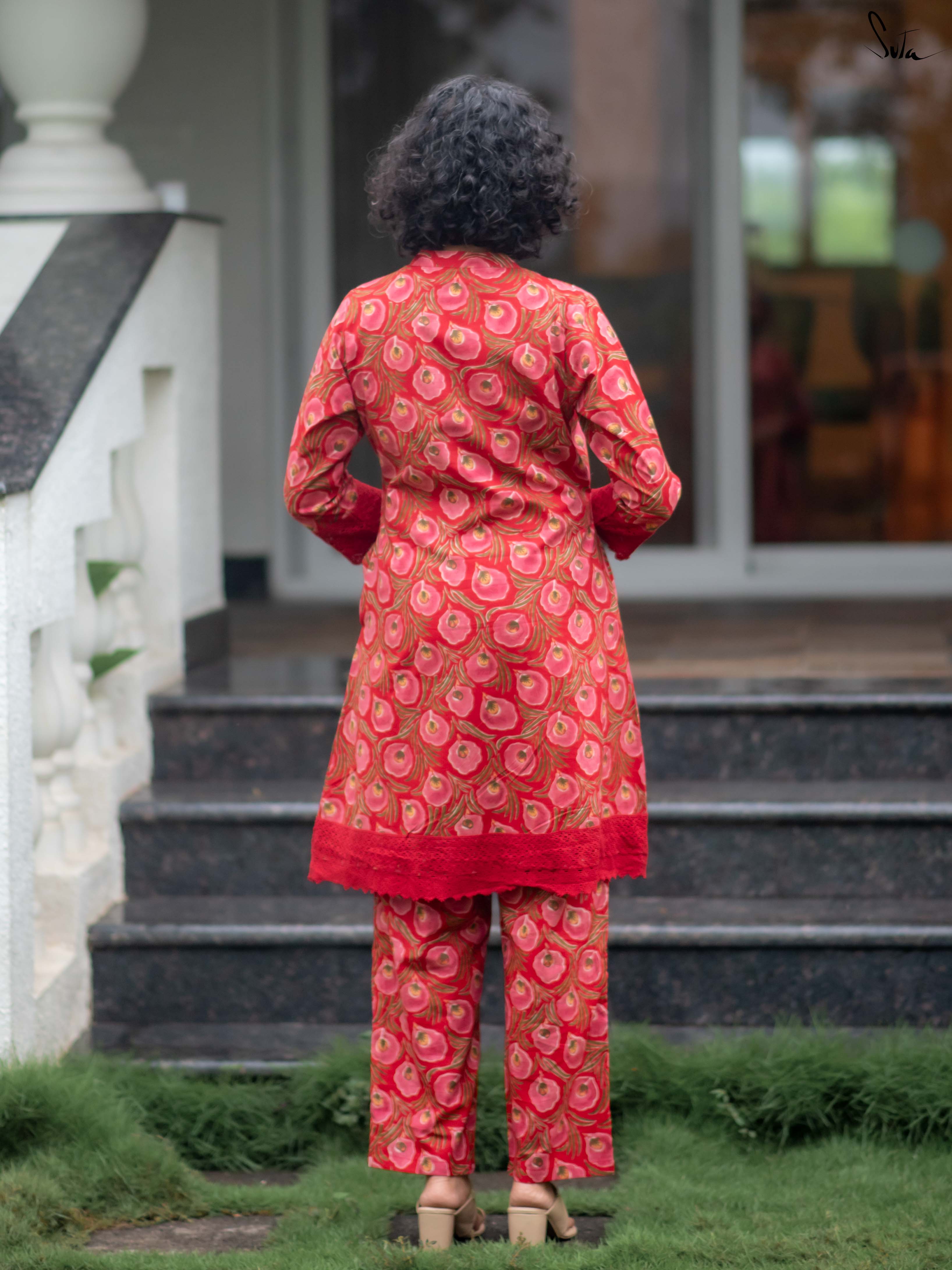 Suta Red Cotton Kurta Set