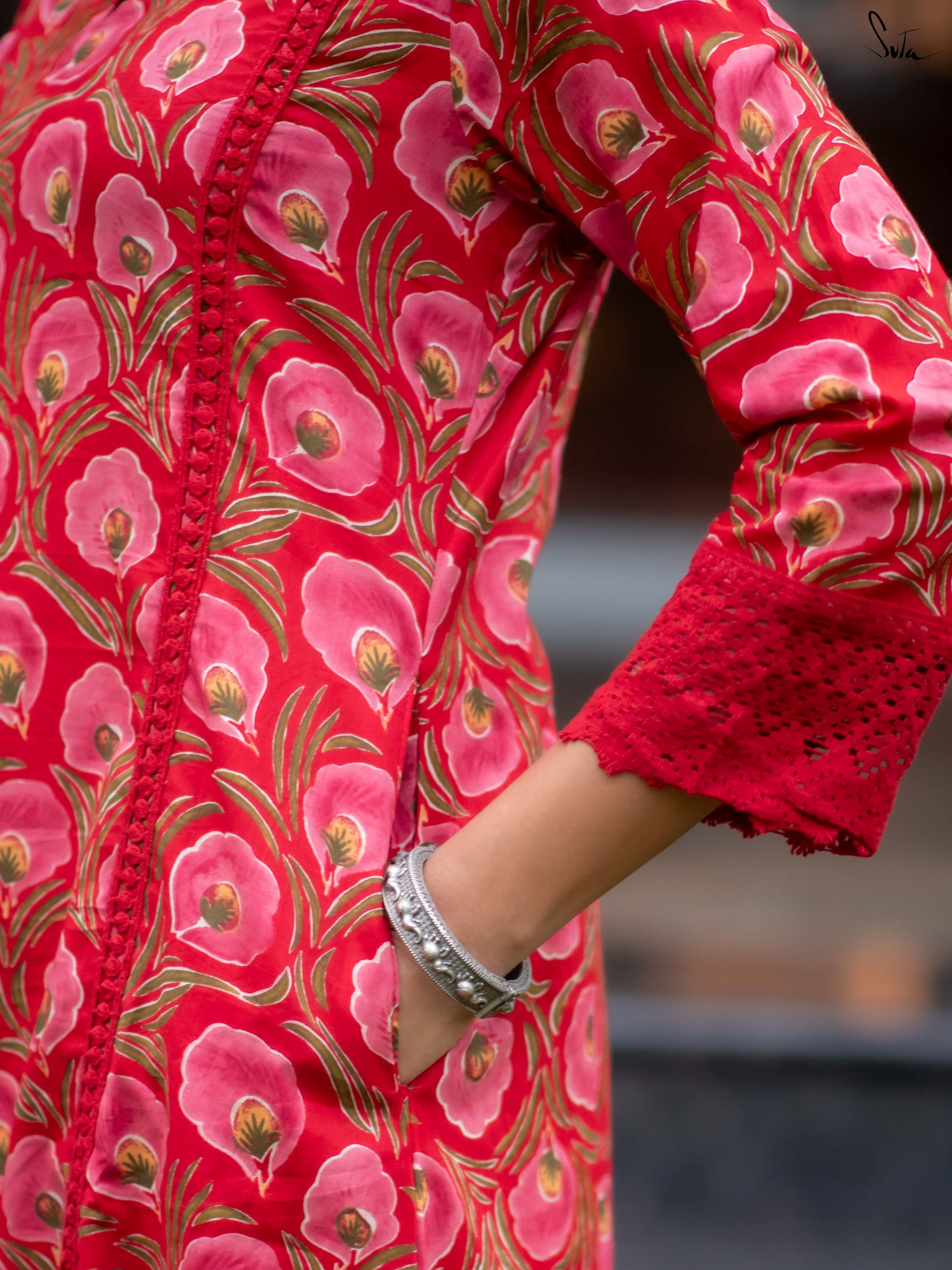 Suta Red Cotton Kurta Set