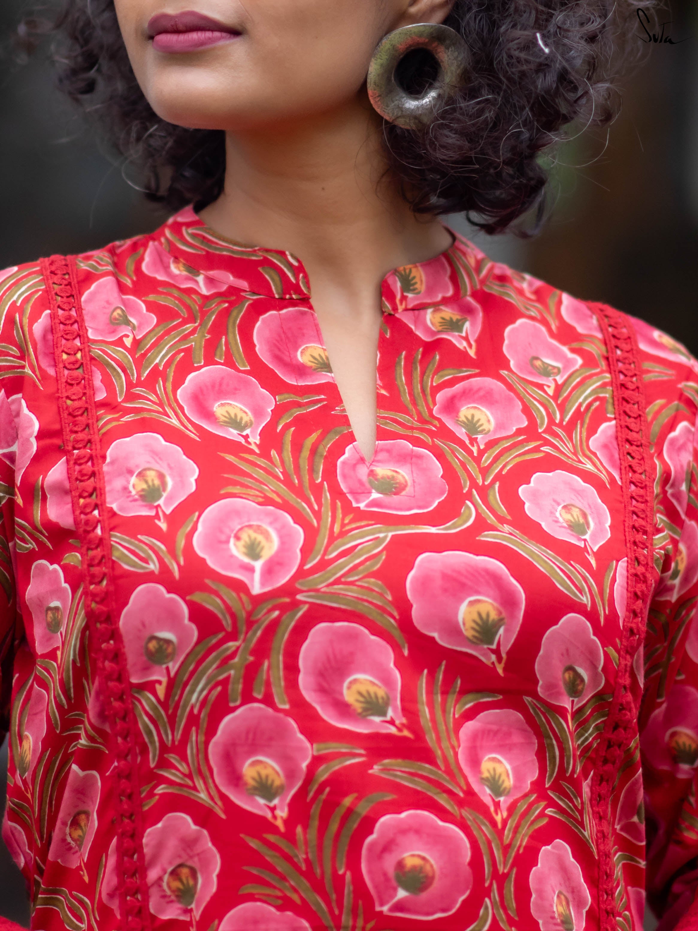Suta Red Cotton Kurta Set