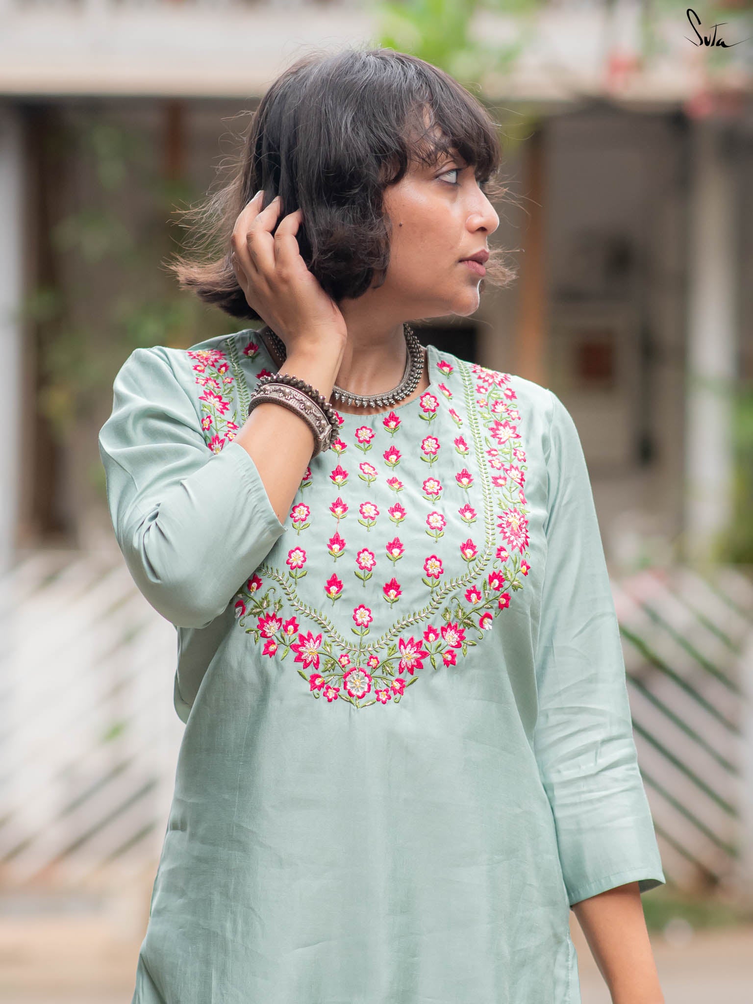 Suta Blue Silk Kurta Set