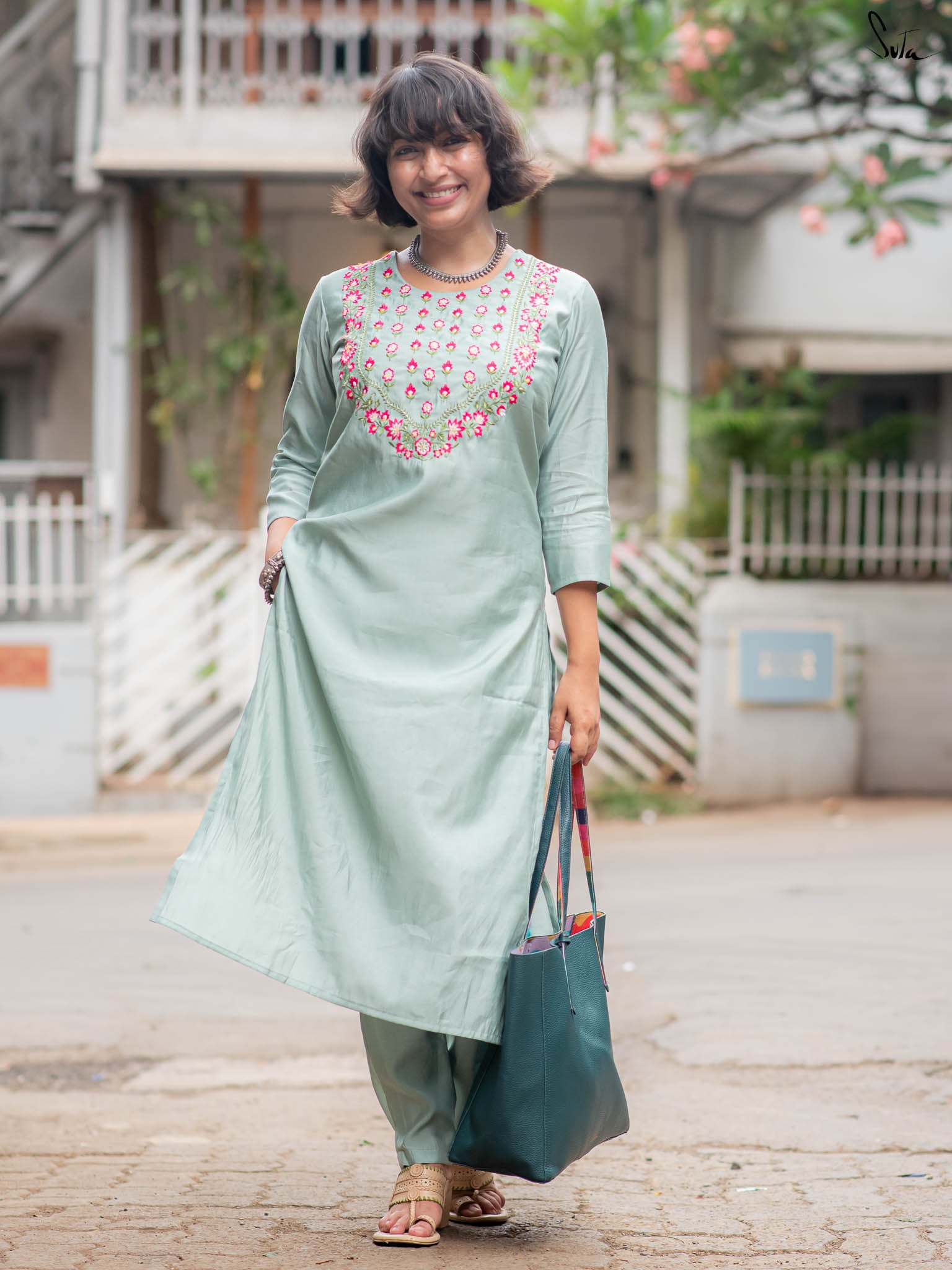 Suta Blue Silk Kurta Set