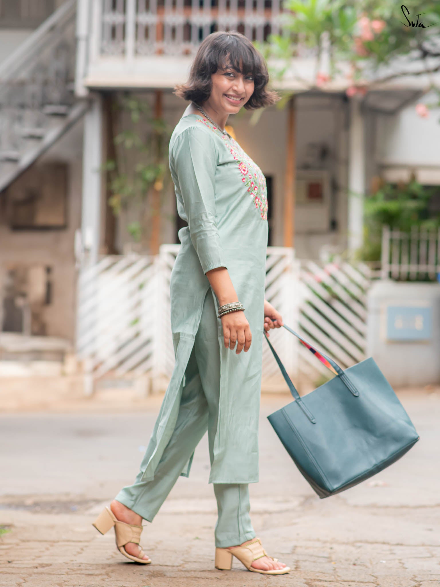 Suta Blue Silk Kurta Set