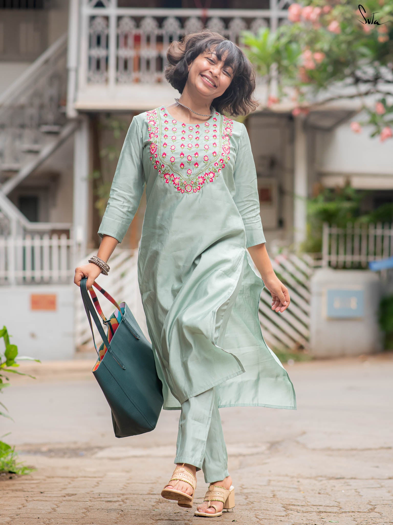 Suta Blue Silk Kurta Set
