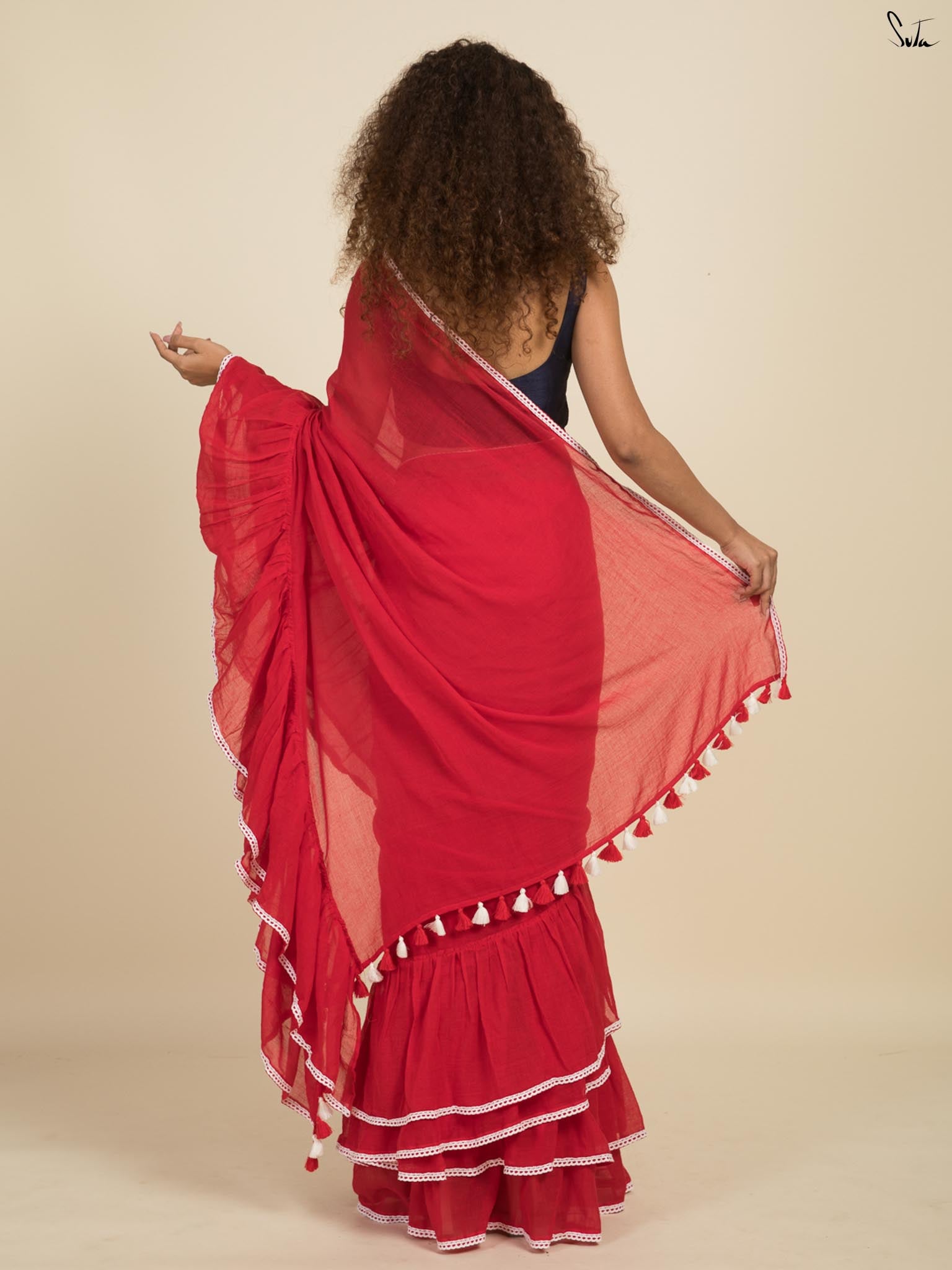 Riding The Red Ruffle Saree