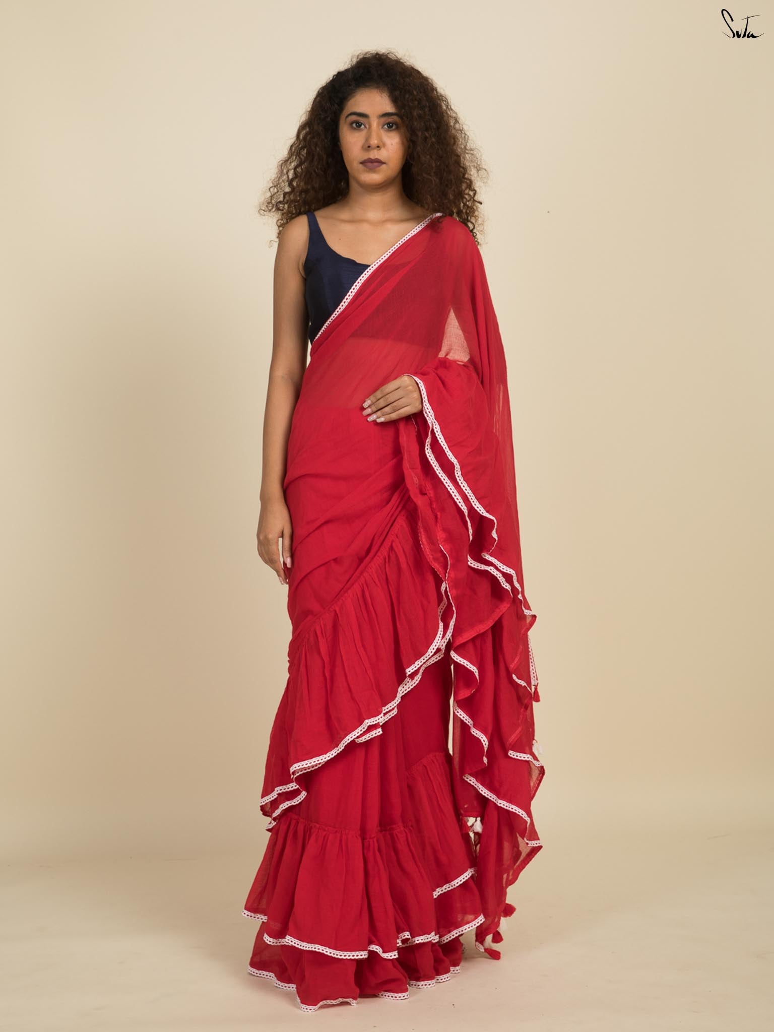 Riding The Red Ruffle Saree