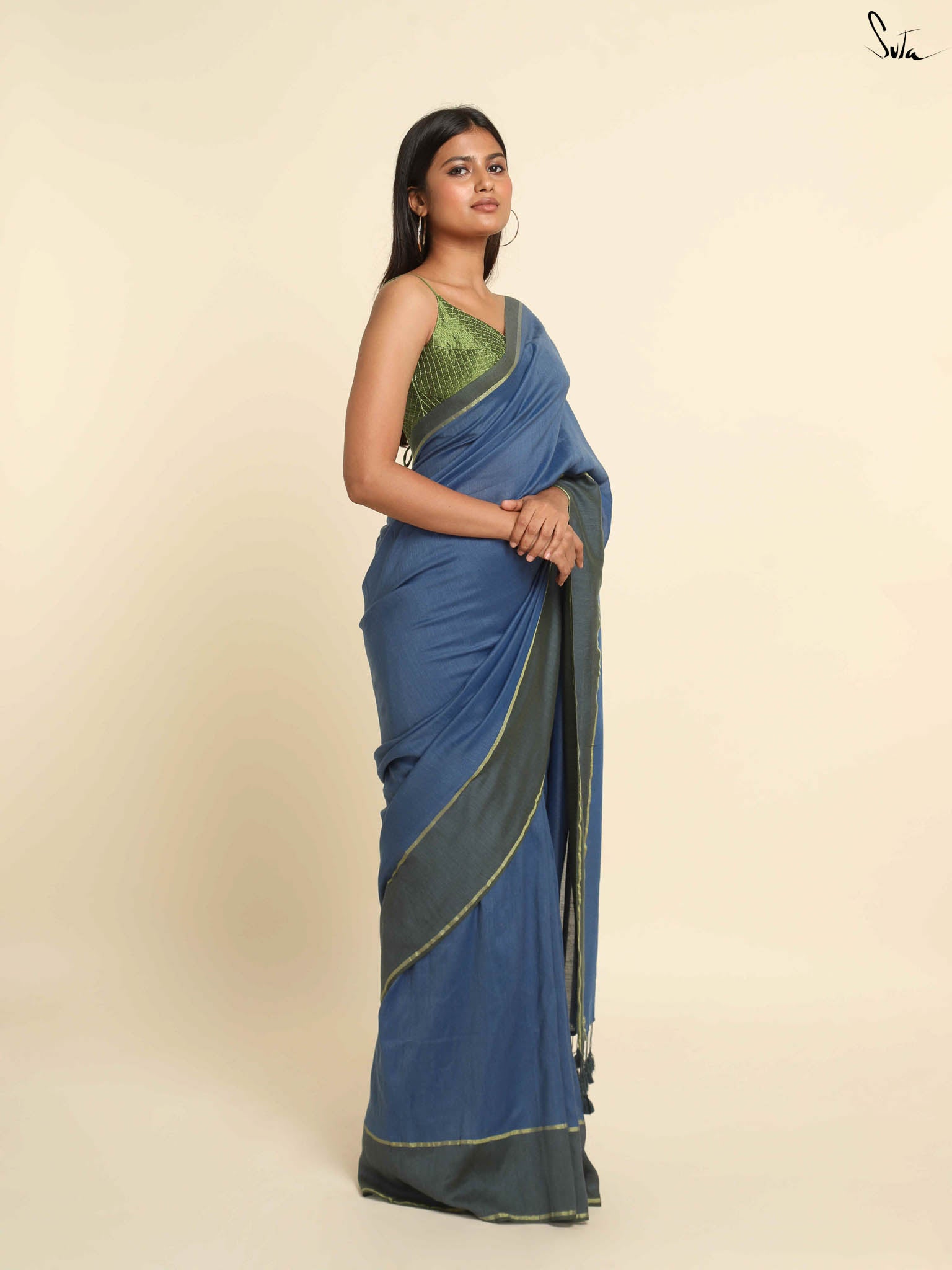 Suta Blue Solid Zari Saree